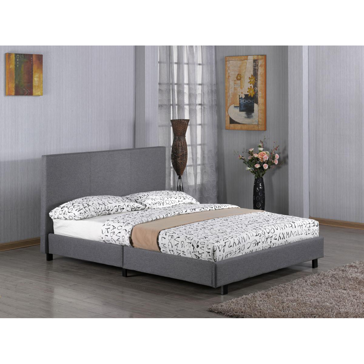 Purbeck Grey Fabric Bed with High Headboard - 4ft Small Double - Sigrid Mills