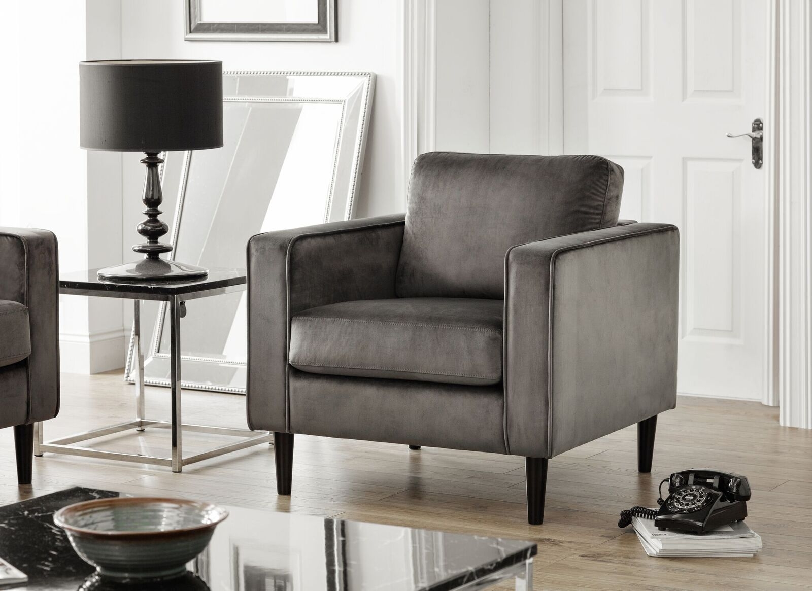 Hayward Grey Velvet Armchair - JB Collections