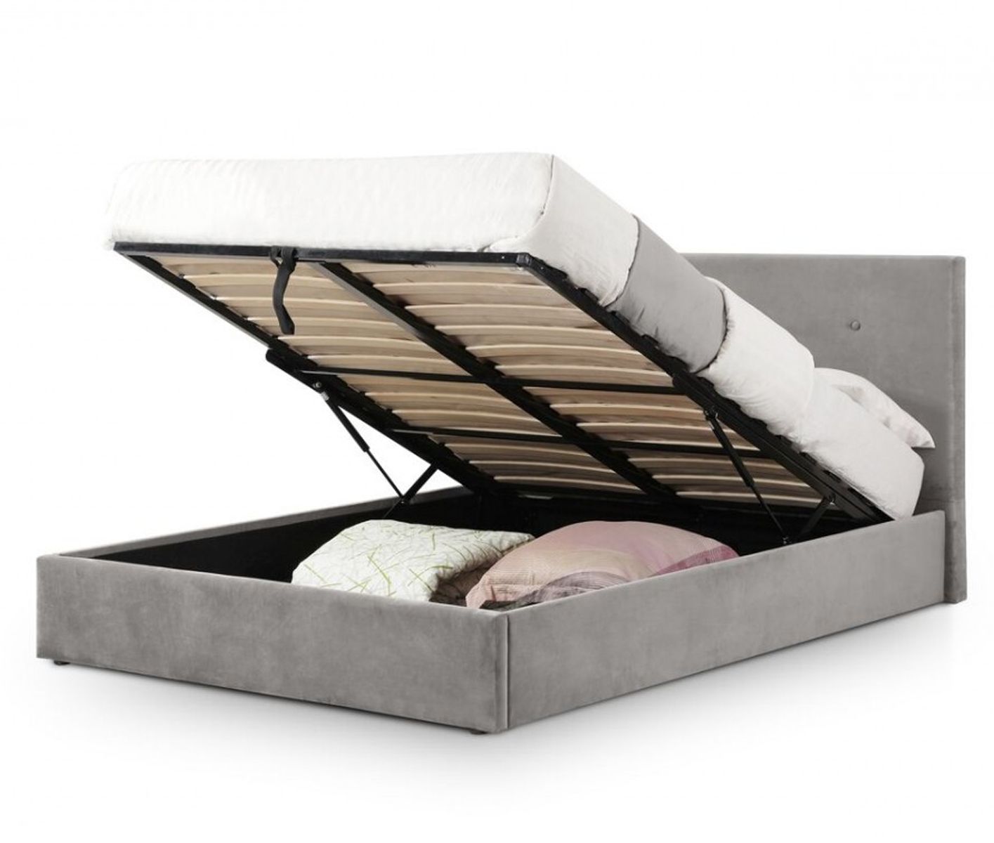 Shoreditch Grey Velvet Ottoman Storage Bed - Kingsize 5ft - JB Collections