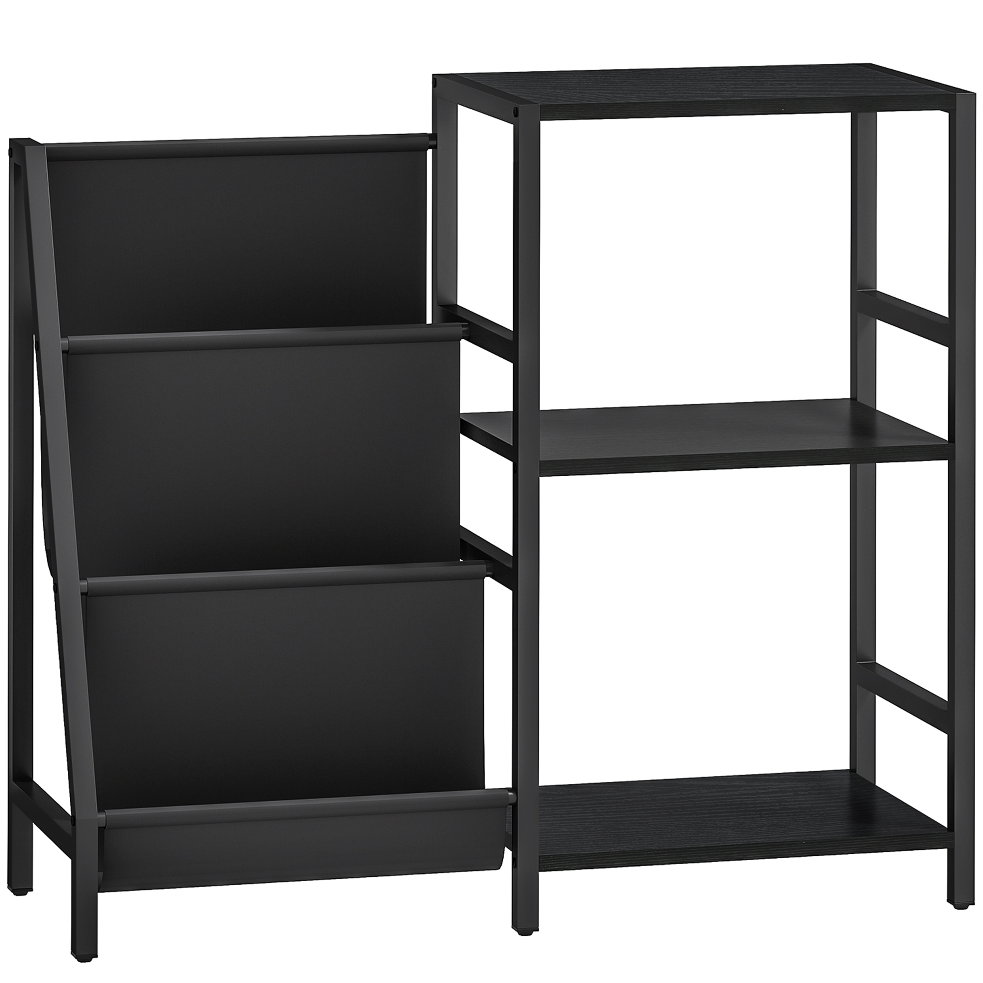 HERON 3 Tier Record Player Stand End Table Black Wood Effect - Life Essentials