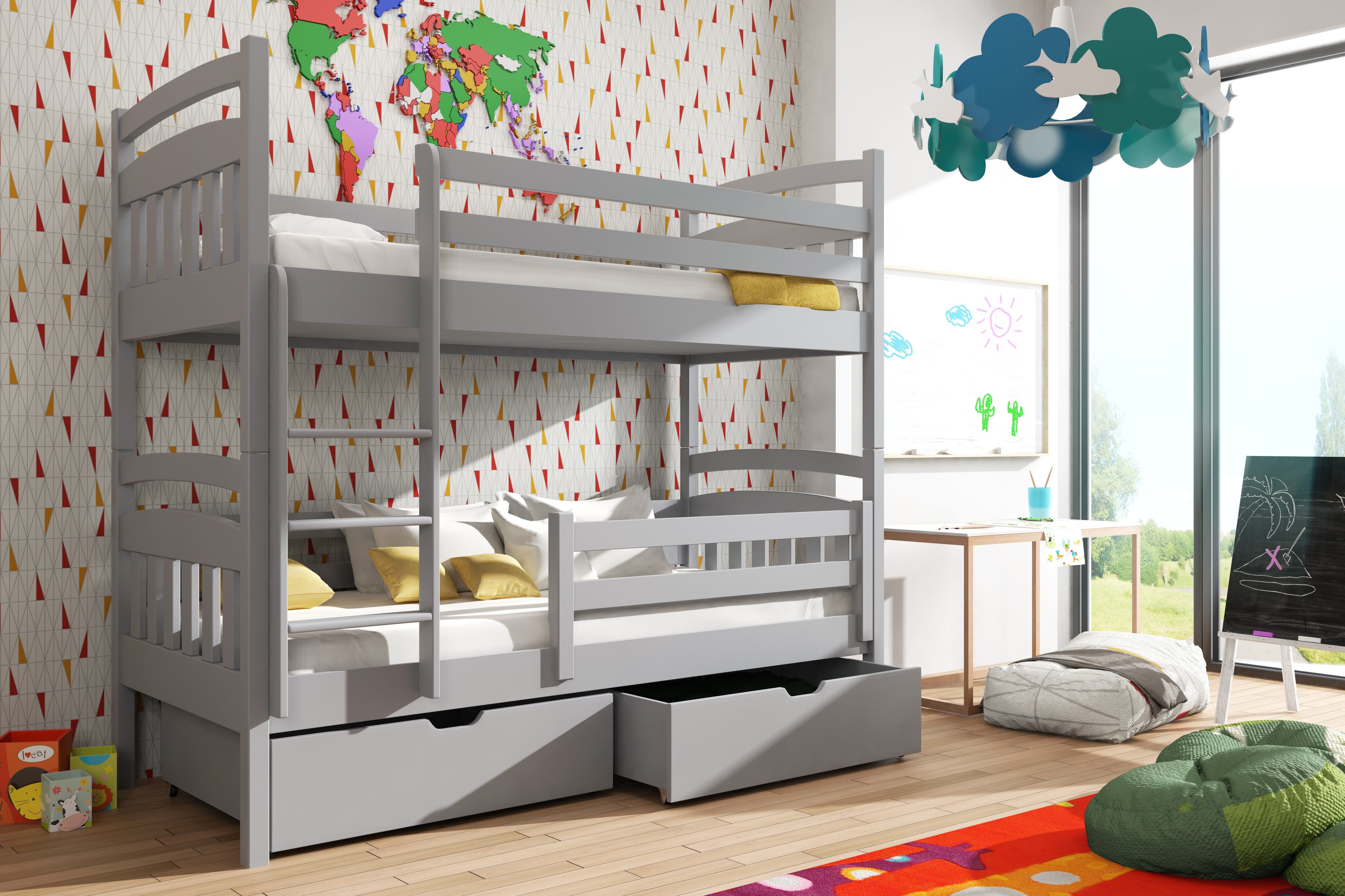 Gabby Wooden Kids Bunk Bed with Storage - Grey - Art Nest