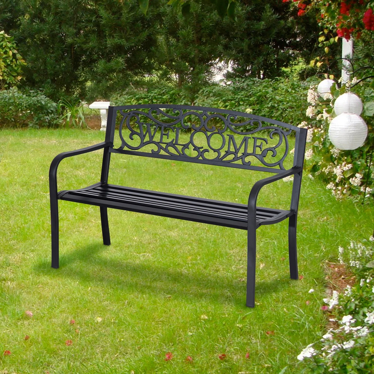Steel Bench - Black - The Garden Savant