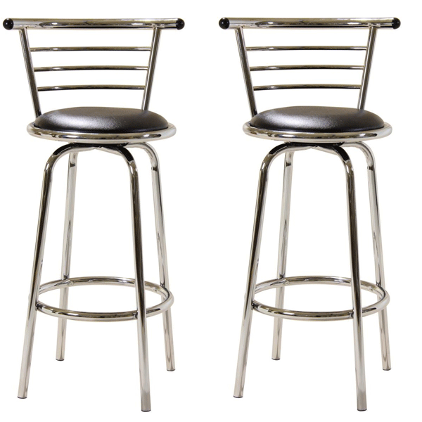 Tintagel Round Pair Swivel Bar Stool with Wide Back Support - Chrome - Sigrid Mills