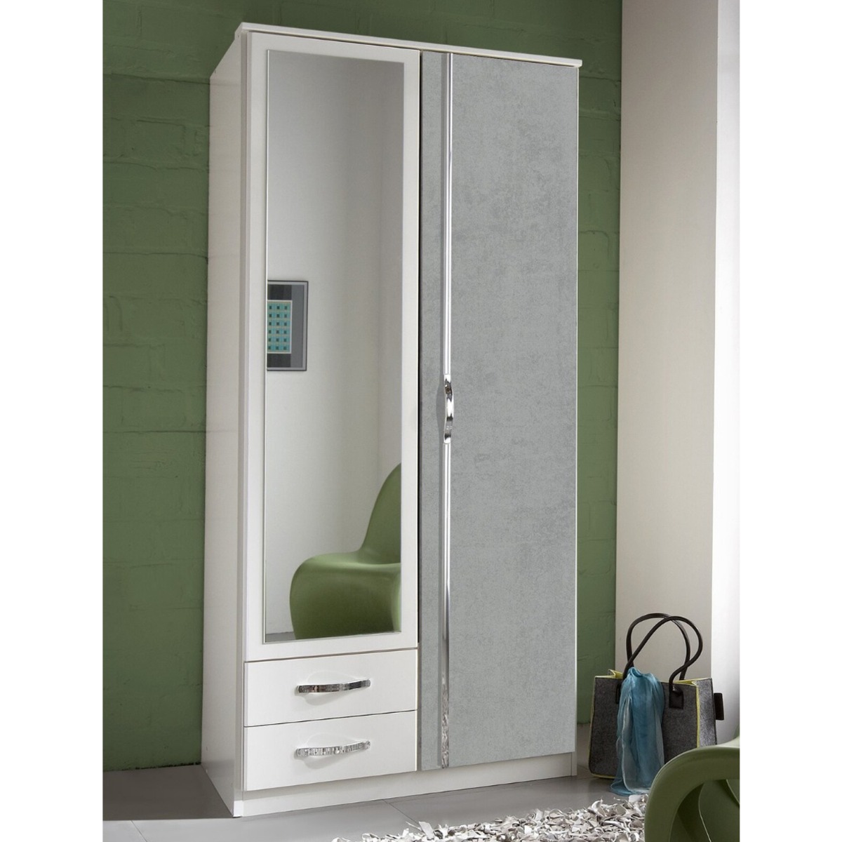 Wardrobe - DAYTON 2 Door Wardrobe White and Grey 90cm - Wimex Distribution