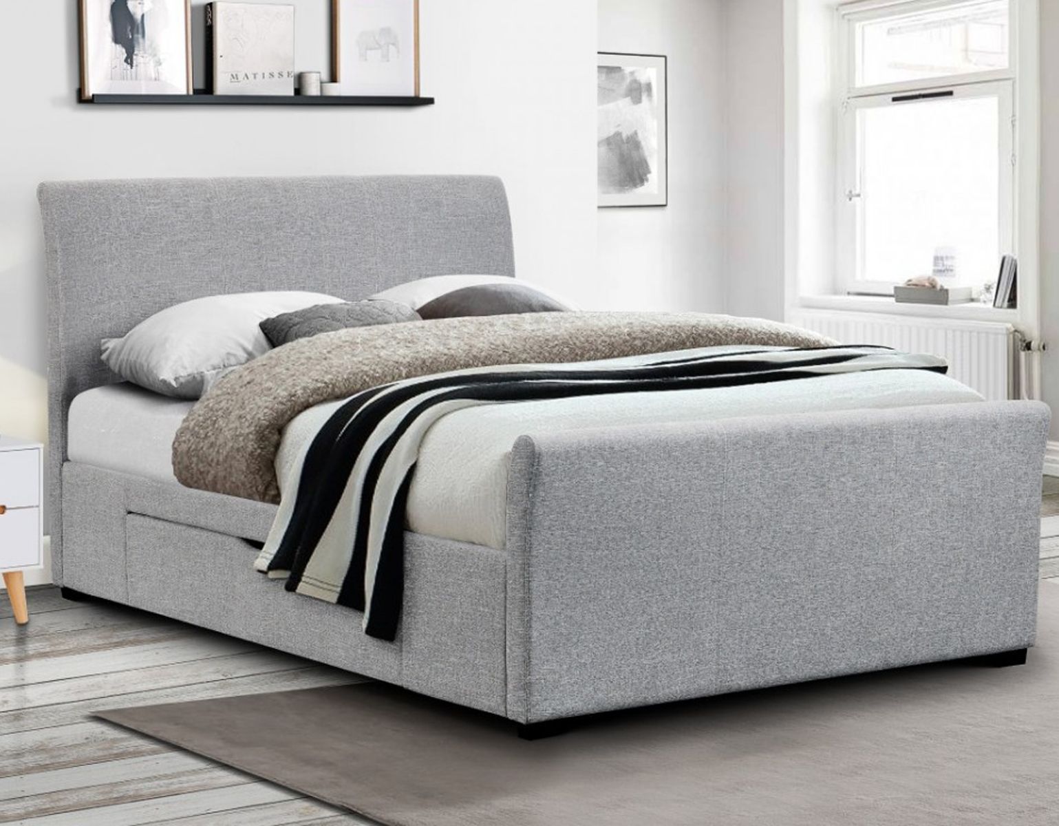 Capri Grey Fabric 2-Drawer Storage Bed - Kingsize 5ft - JB Collections