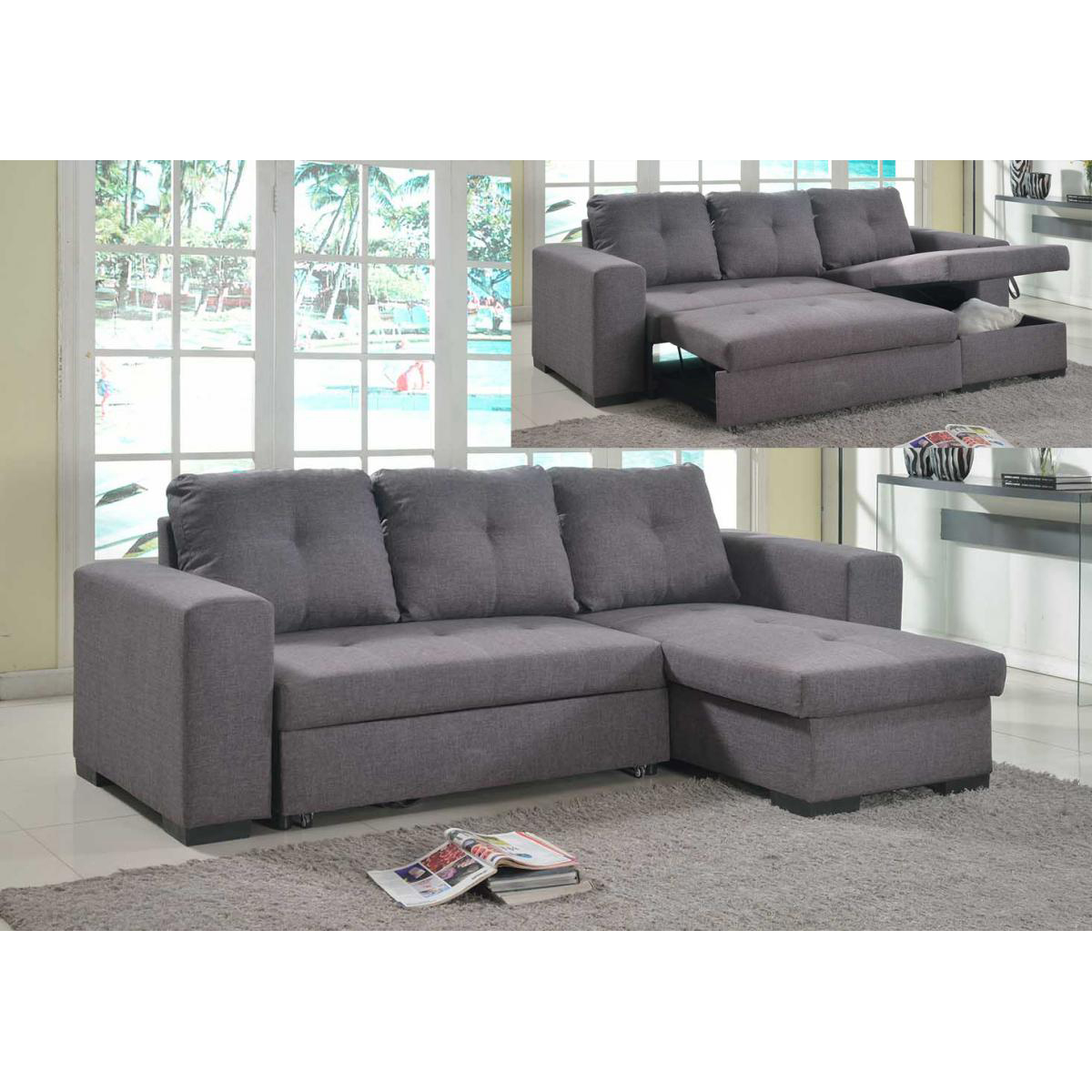 Modern Innovation Chester Linen Grey Chaise Sofa Bed with Hidden Storage - Sigrid Mills