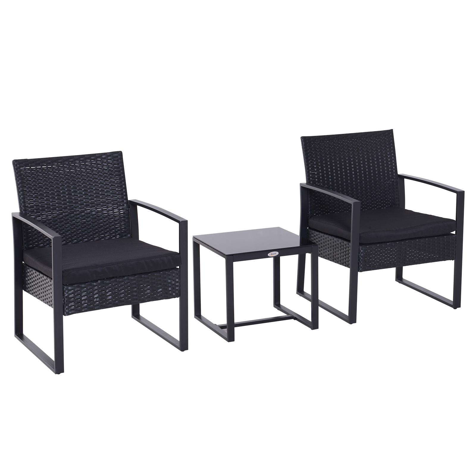 Rattan Garden Furniture 2 Seater PE Rattan Wicker Patio Bistro Set Weave Conservatory Sofa Coffee Table and Chairs Set Black - Life Essentials