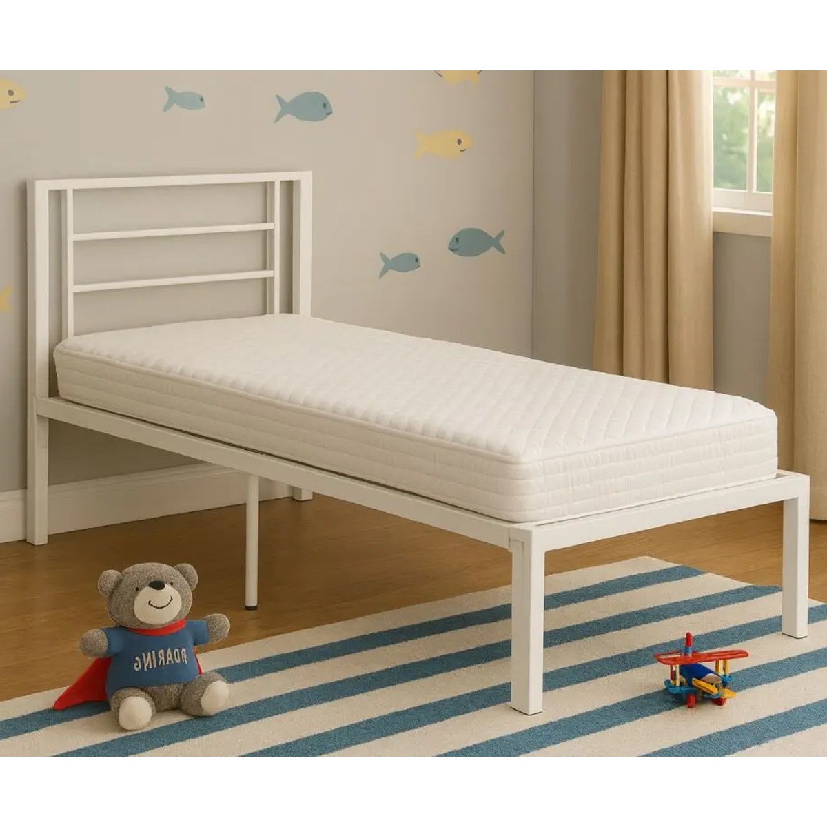 GRETHOR Single Metal Bedframe - White - Beds-To-Go