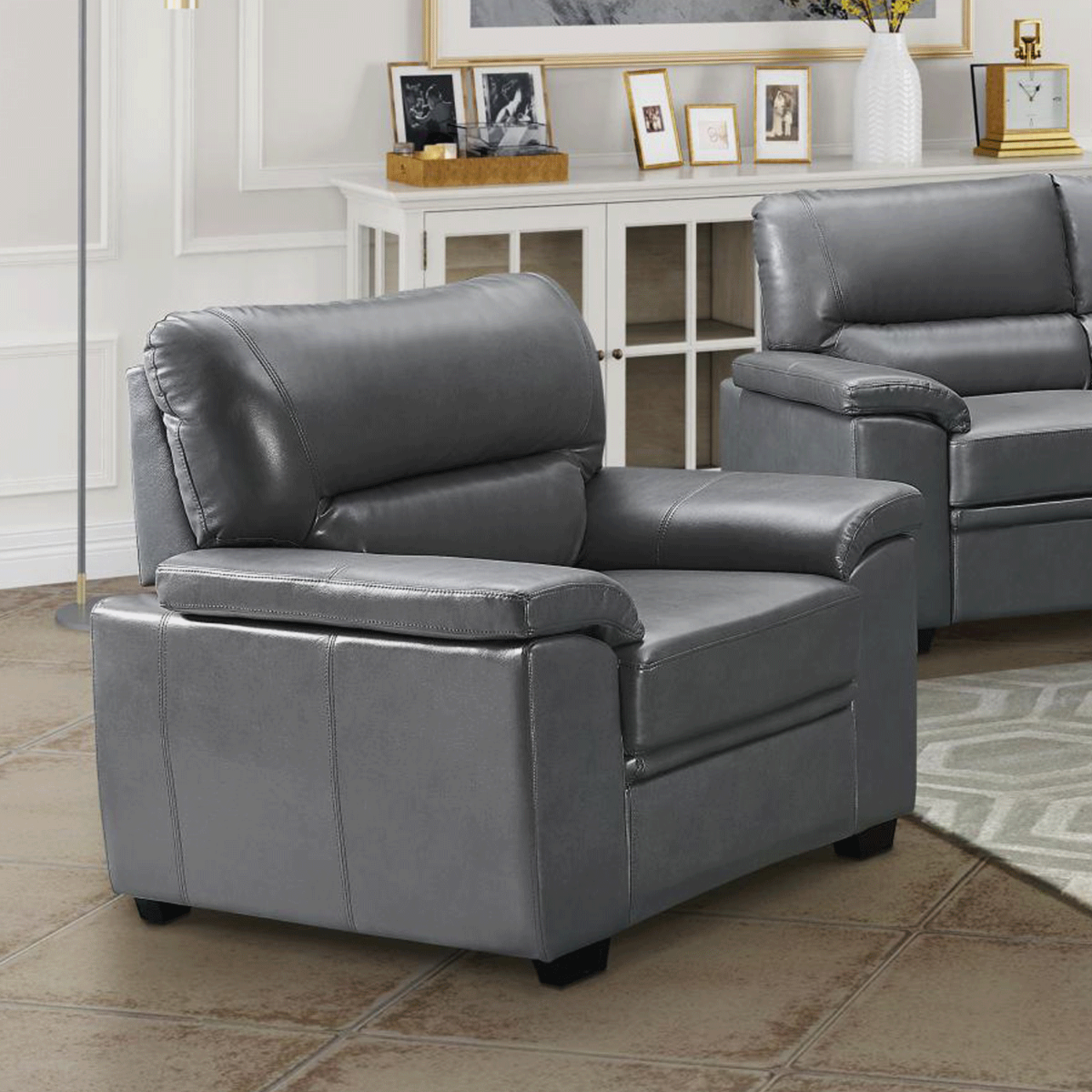 Carlsbad Luxury Leather Gel 1-Seater Sofa Classic Comfort in Grey - Sigrid Mills