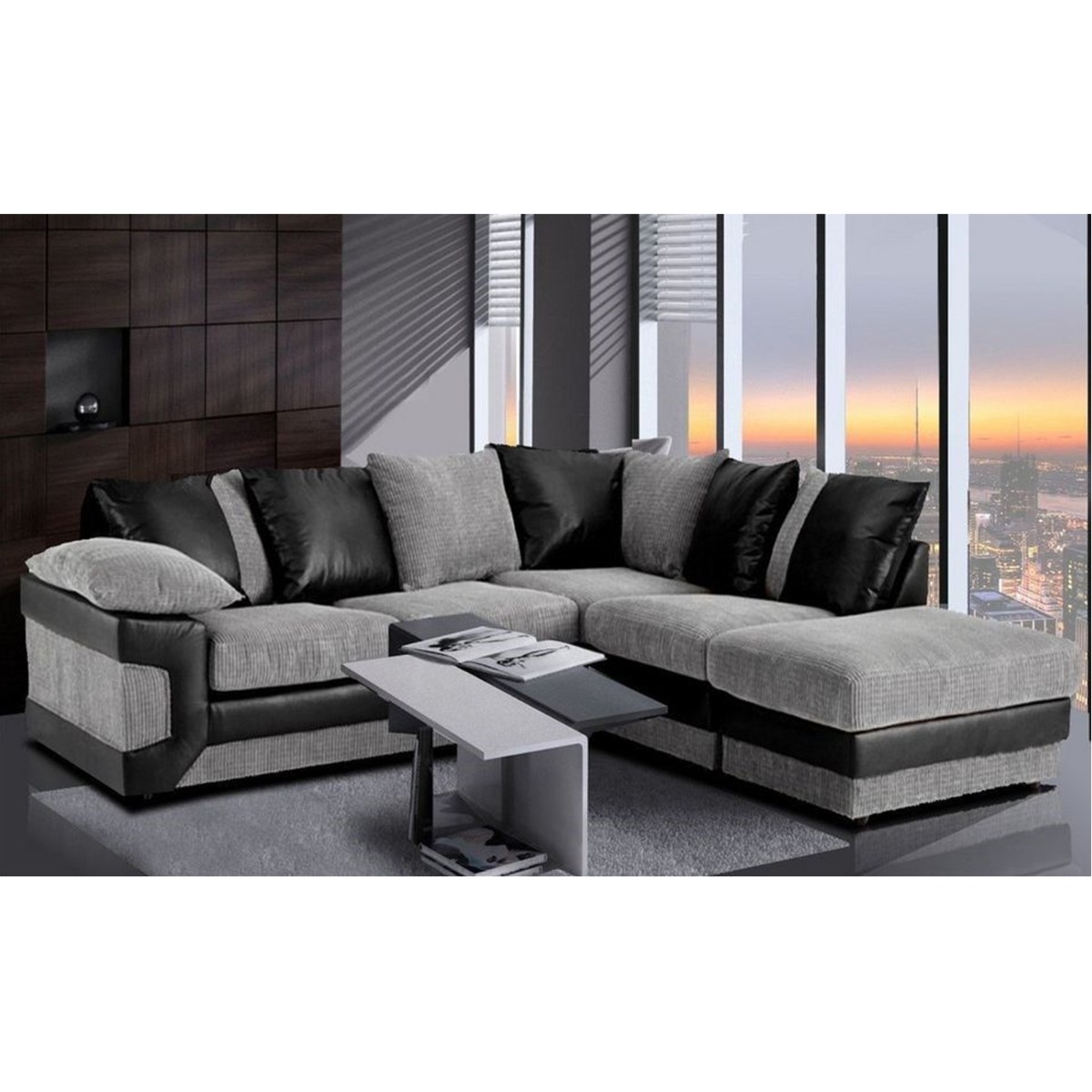 Swansea II Jumbo Cord Black and Grey Corner Sofa - Right and Left Arm - Home Done