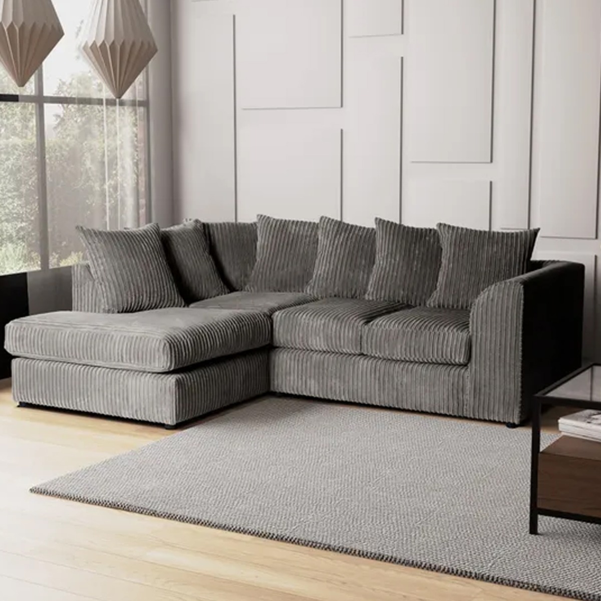 Blake Jumbo Cord Grey Corner Sofa - Left and Right Arm - Home Done