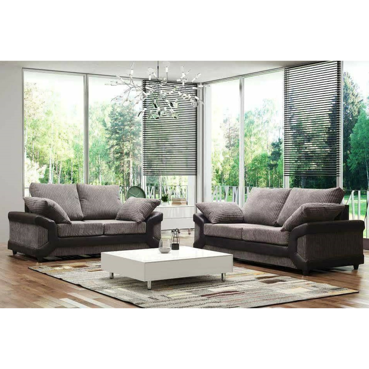 Swansea High Back Fabric 3 Seater and 2 Seater Sofa Set - Grey with Black or Brown with Beige - Home Done