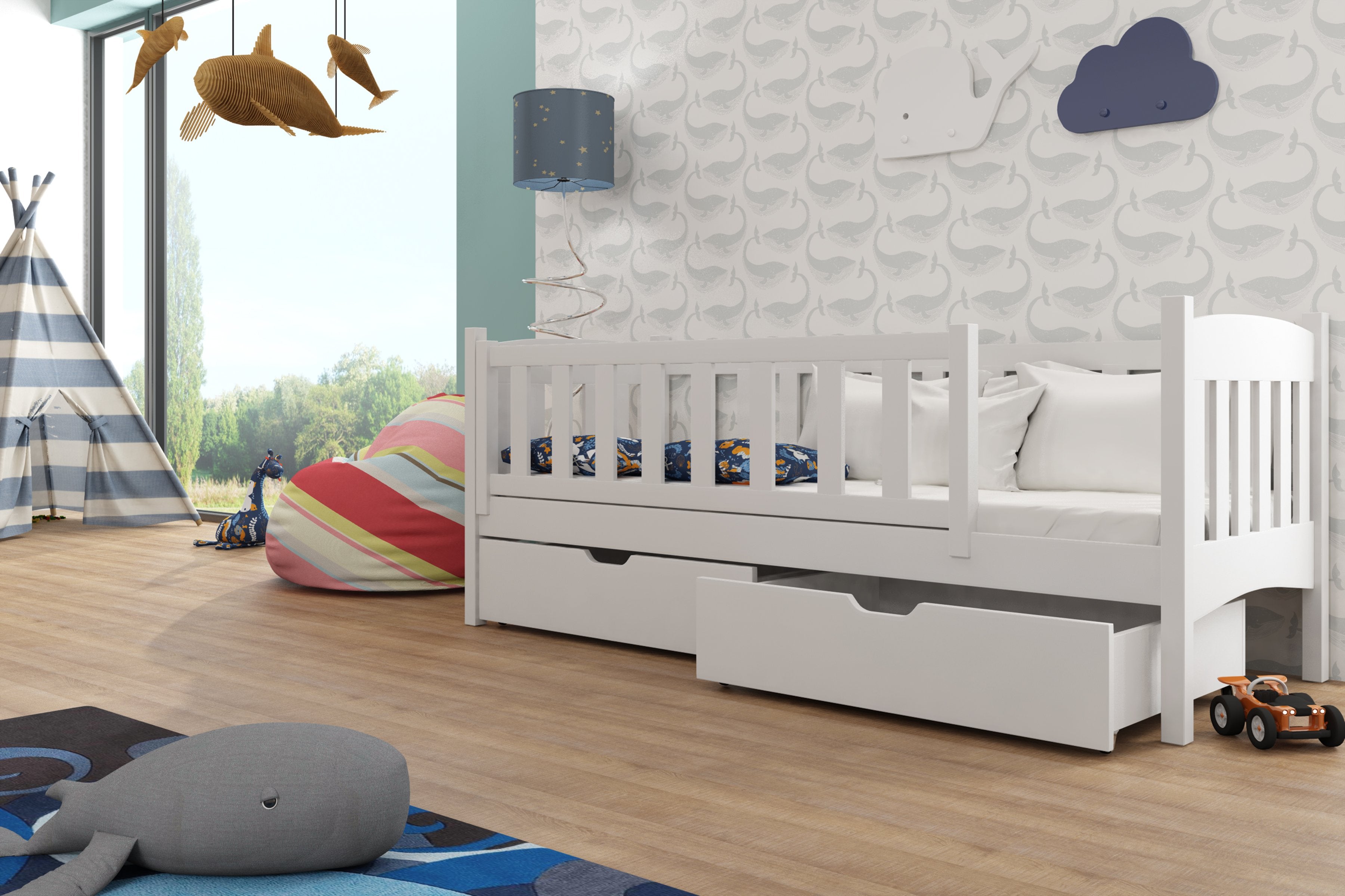 Arman Solid Wooden Single Storage Bed Frame with Foam Mattress - White - Art Nest