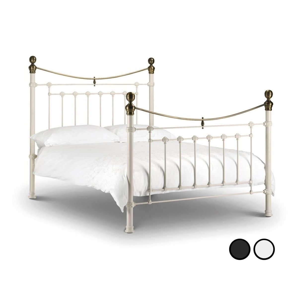 Victoria Stone White or Satin Black Brass Bed Frame-Double 4ft6 - Stone White - JB Collections