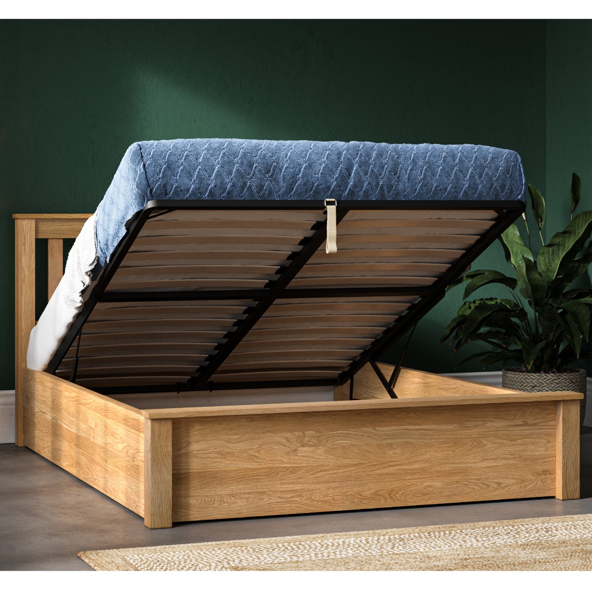 Monaco Oak Wood Ottoman Bed - Kingsize 5ft
