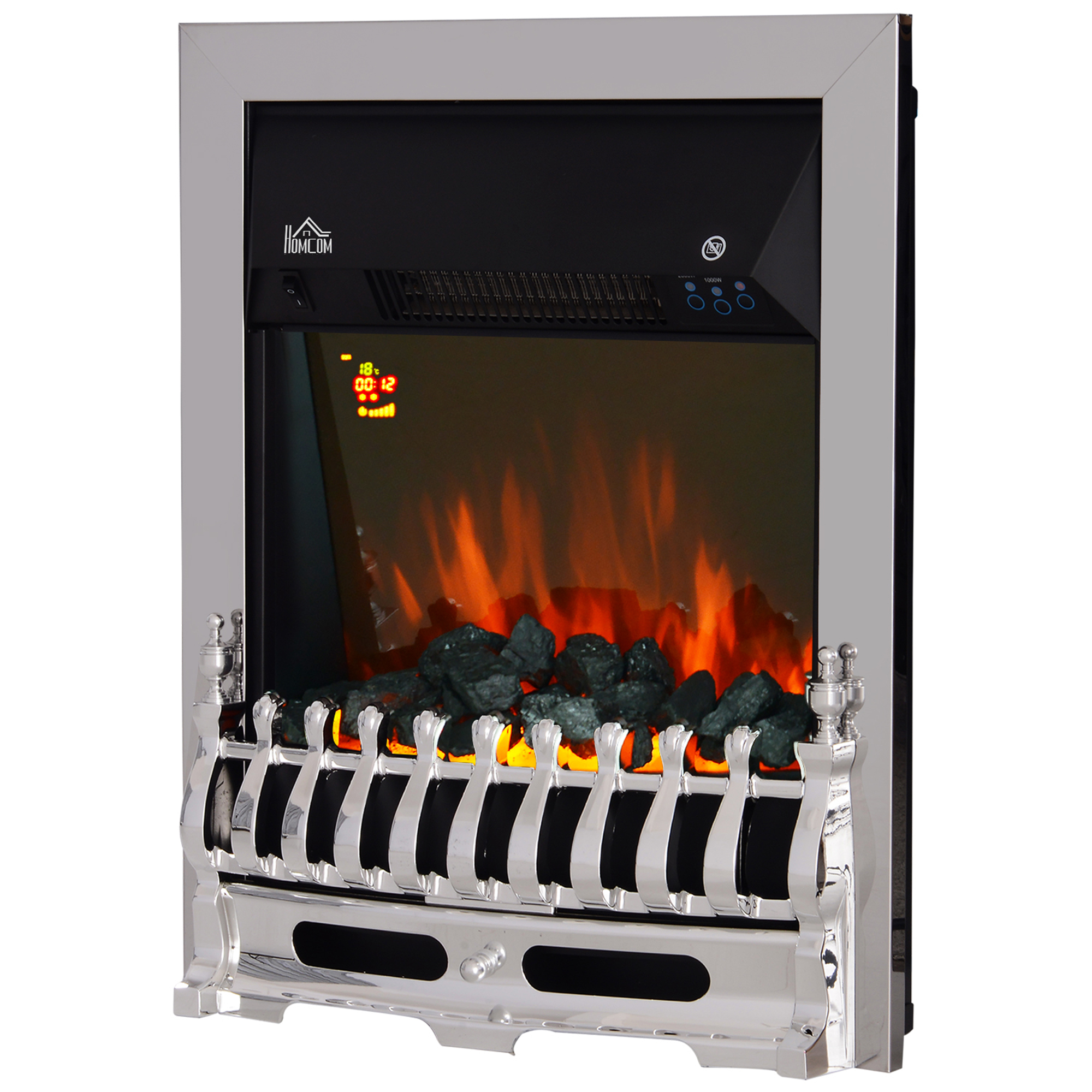 Contemporary Electric Fireplace Coal Burning Flame Effect Inset Fire Place Space Heater Glass View LED Lighting with Remote Control