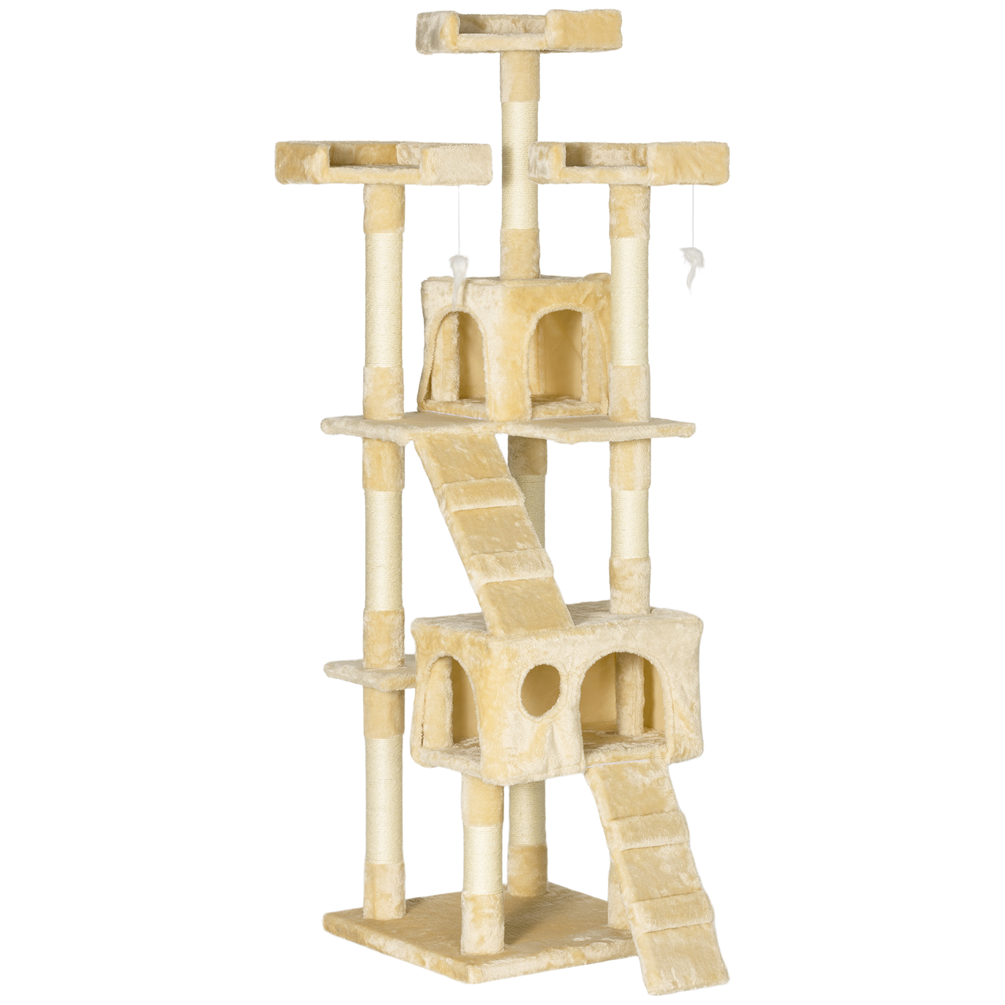 Cat Tree Kitten Kitty Scratching Scratcher Post Climbing Tower Activity Center House Cream - Life Essentials
