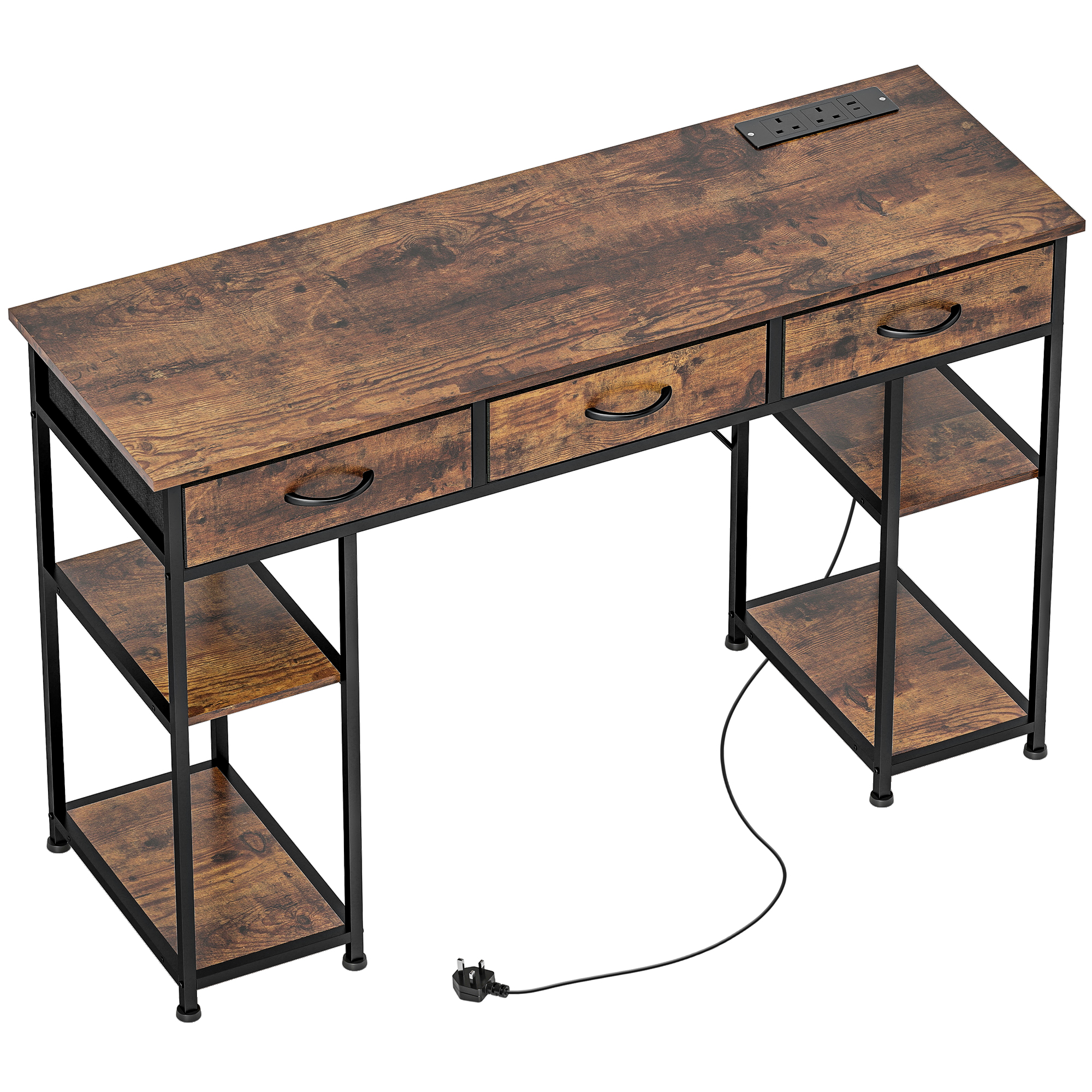 HERON Computer Desk with Power Outlets Office Desk Rustic Brown - Life Essentials