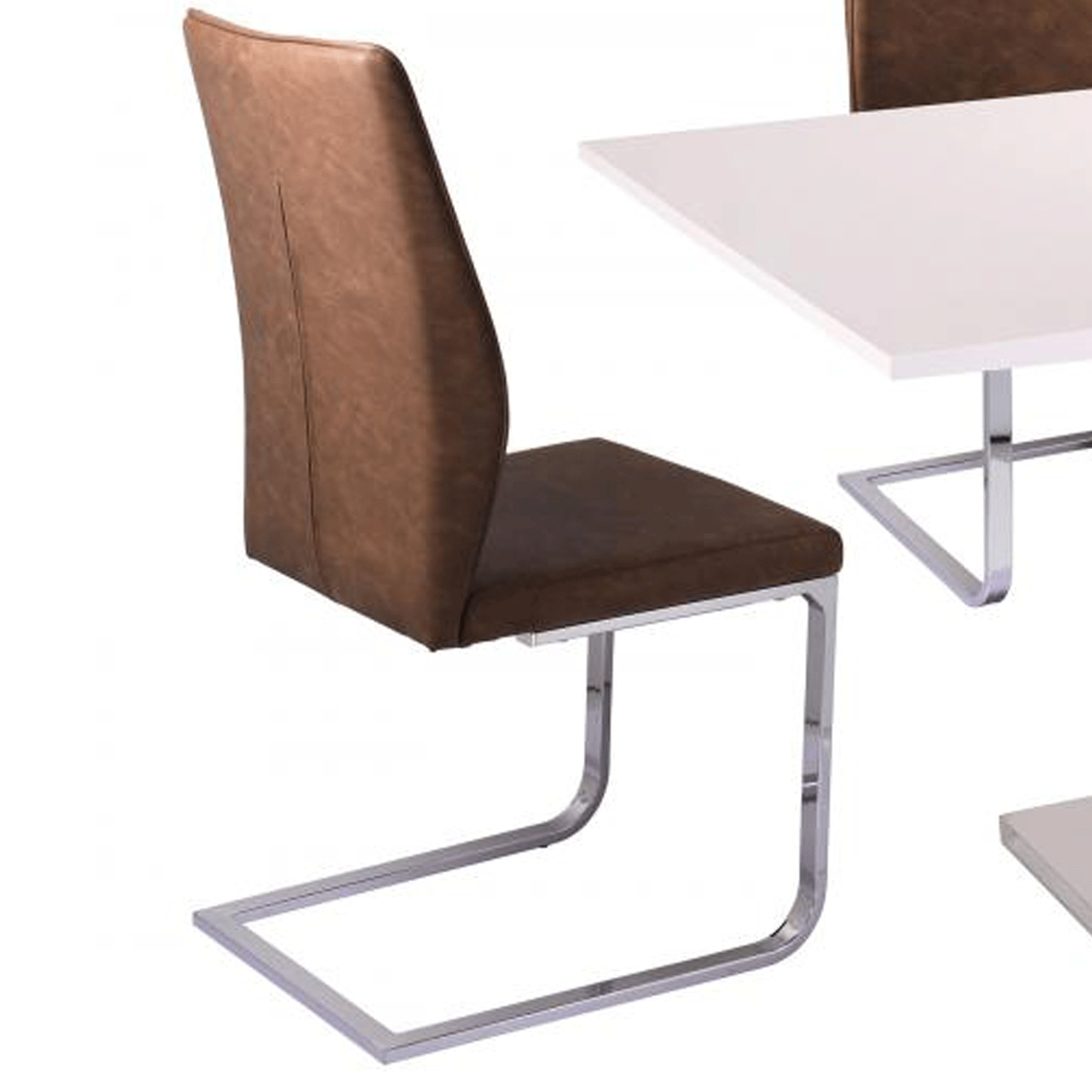 Modern Seating Duo Cardigan Chrome and Brown Leather Effect Dining Chairs Set of 2 - Sigrid Mills