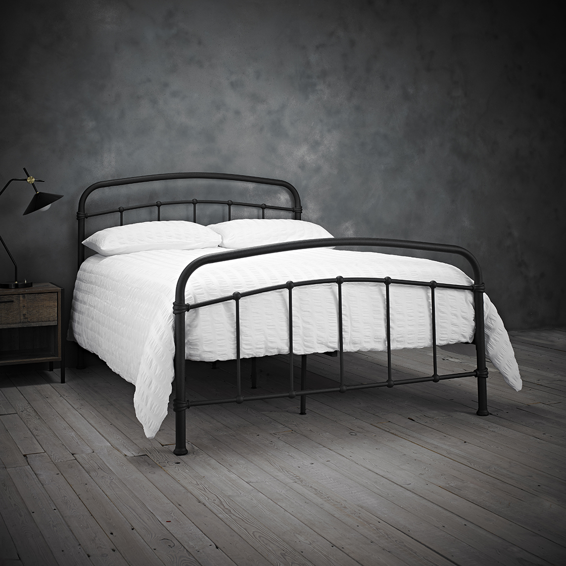 Halston Black Industrial Chic Style Bed - Kingsize 5ft - Leeds Plywood
