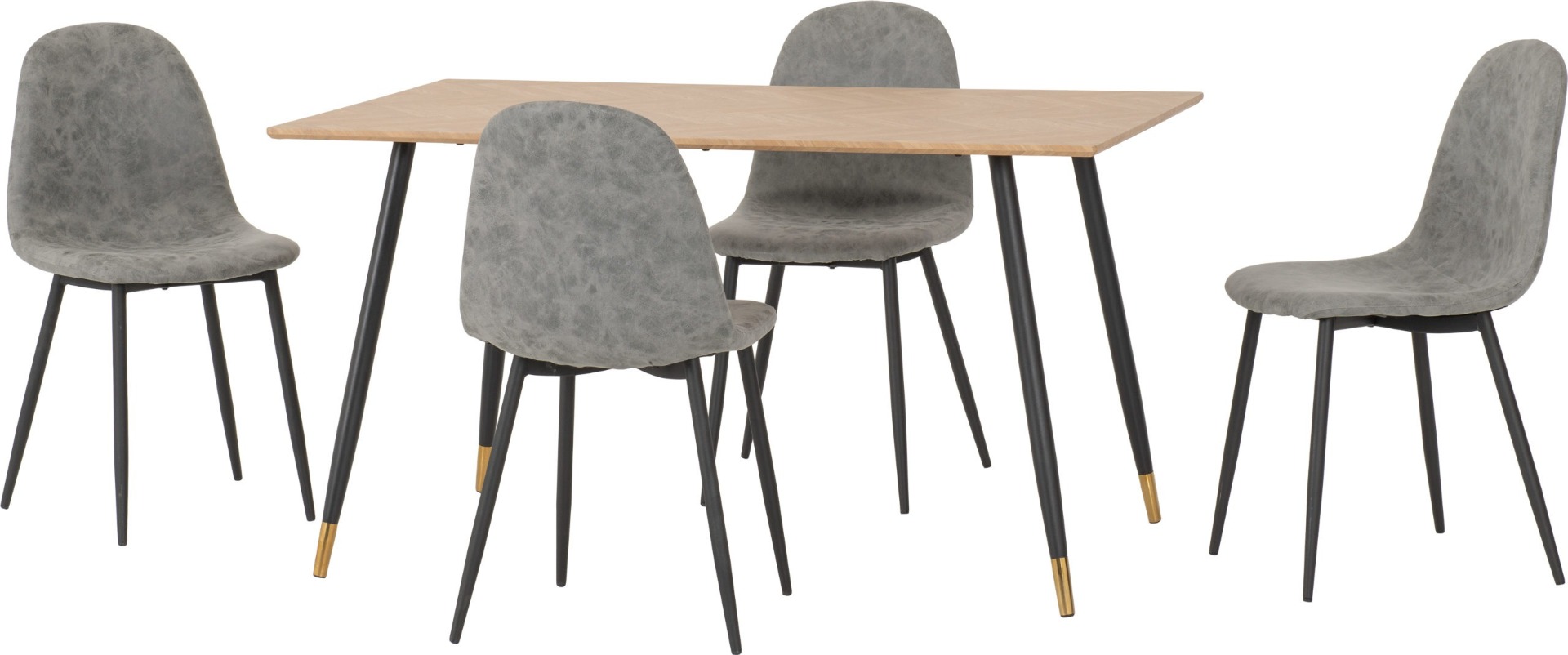 Hamilton Medium Dining Set with Athens Chairs - Oak Effect Black Grey Faux Leather