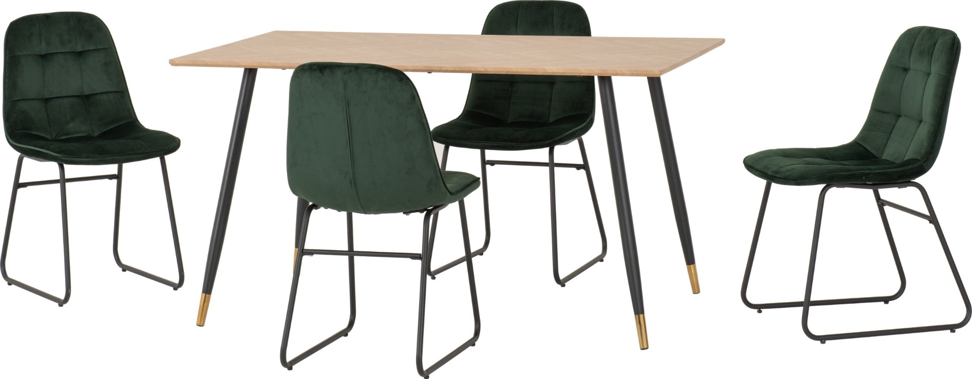 Hamilton Medium Dining Set with Lukas Chairs - Oak Effect Black Emerald Green Velvet - Budget Deals