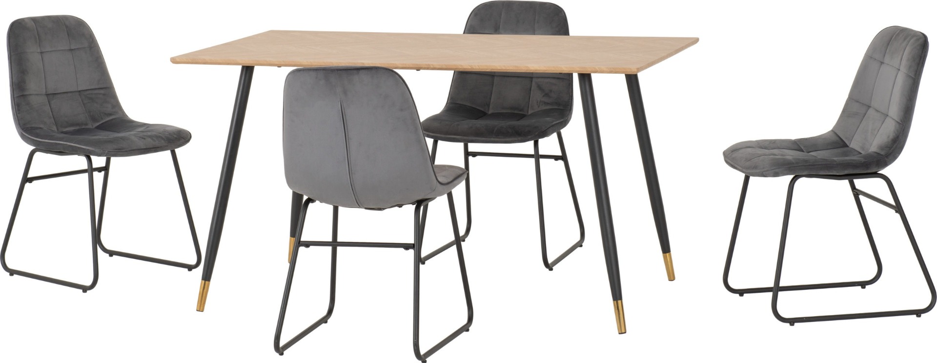 Hamilton Medium Dining Set with Lukas Chairs - Oak Effect Black Grey Velvet - Budget Deals