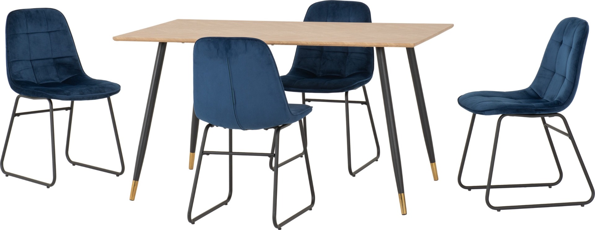 Hamilton Medium Dining Set with Lukas Chairs - Oak Effect Black Sapphire Blue Velvet - Budget Deals