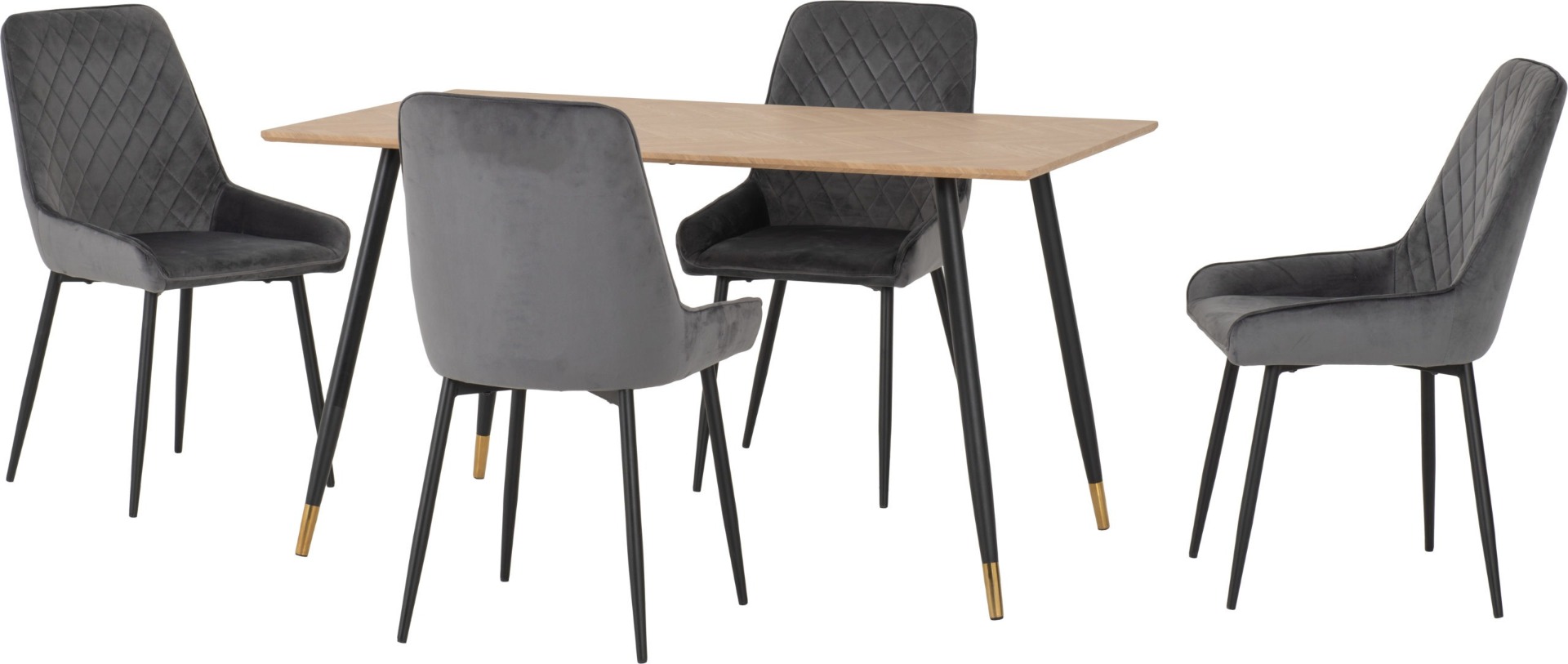 Hamilton Medium Dining Set with Avery Chairs - Oak Effect Black Grey Velvet - Budget Deals