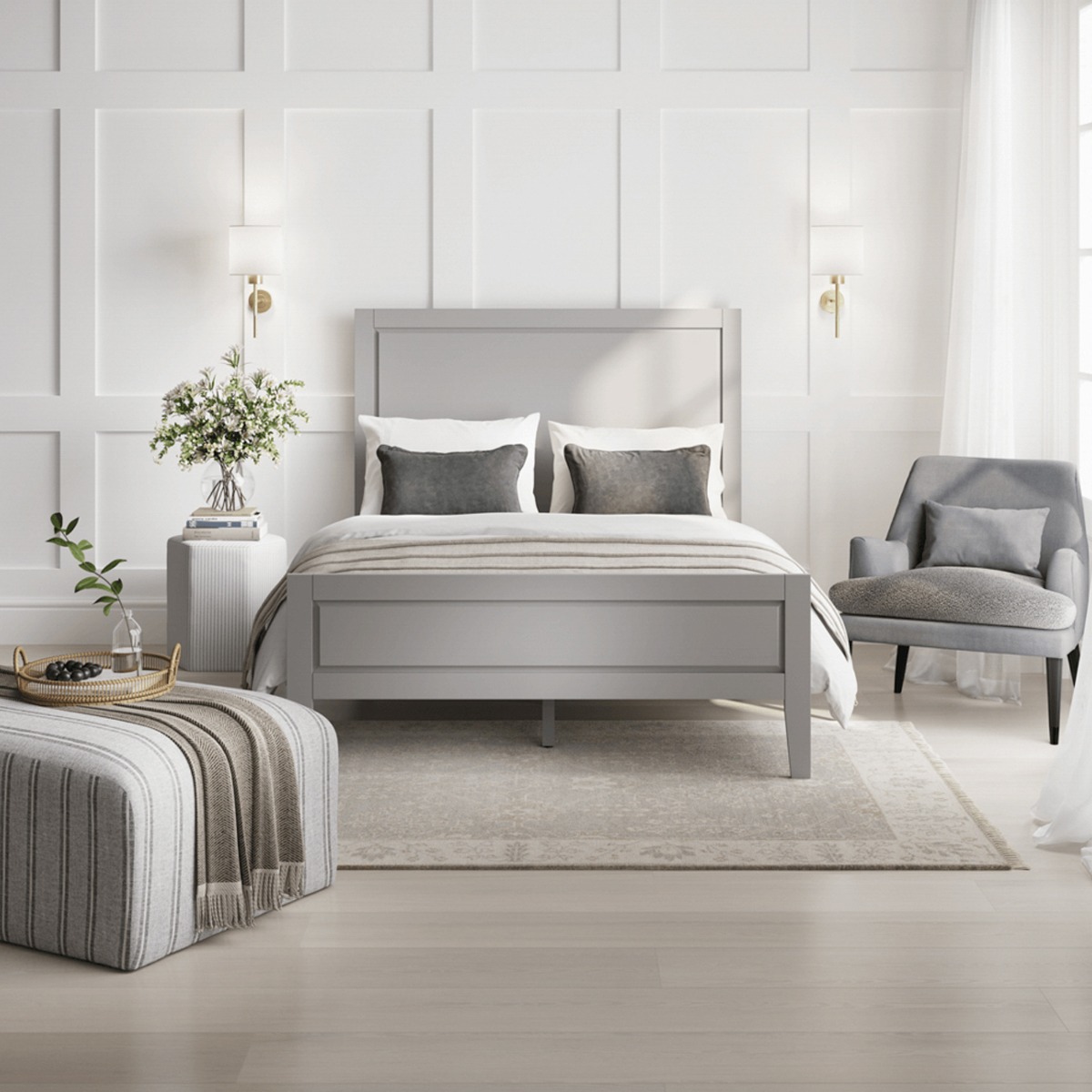 HAVEN Fabric Footstool - Grey - Leeds Plywood