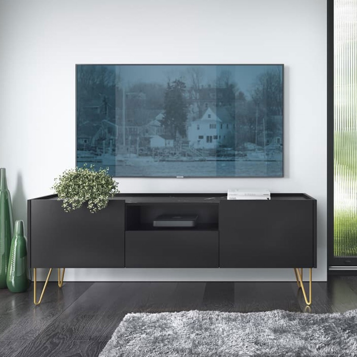 Quartzify 2 Door TV Cabinet - Black - Art Nest
