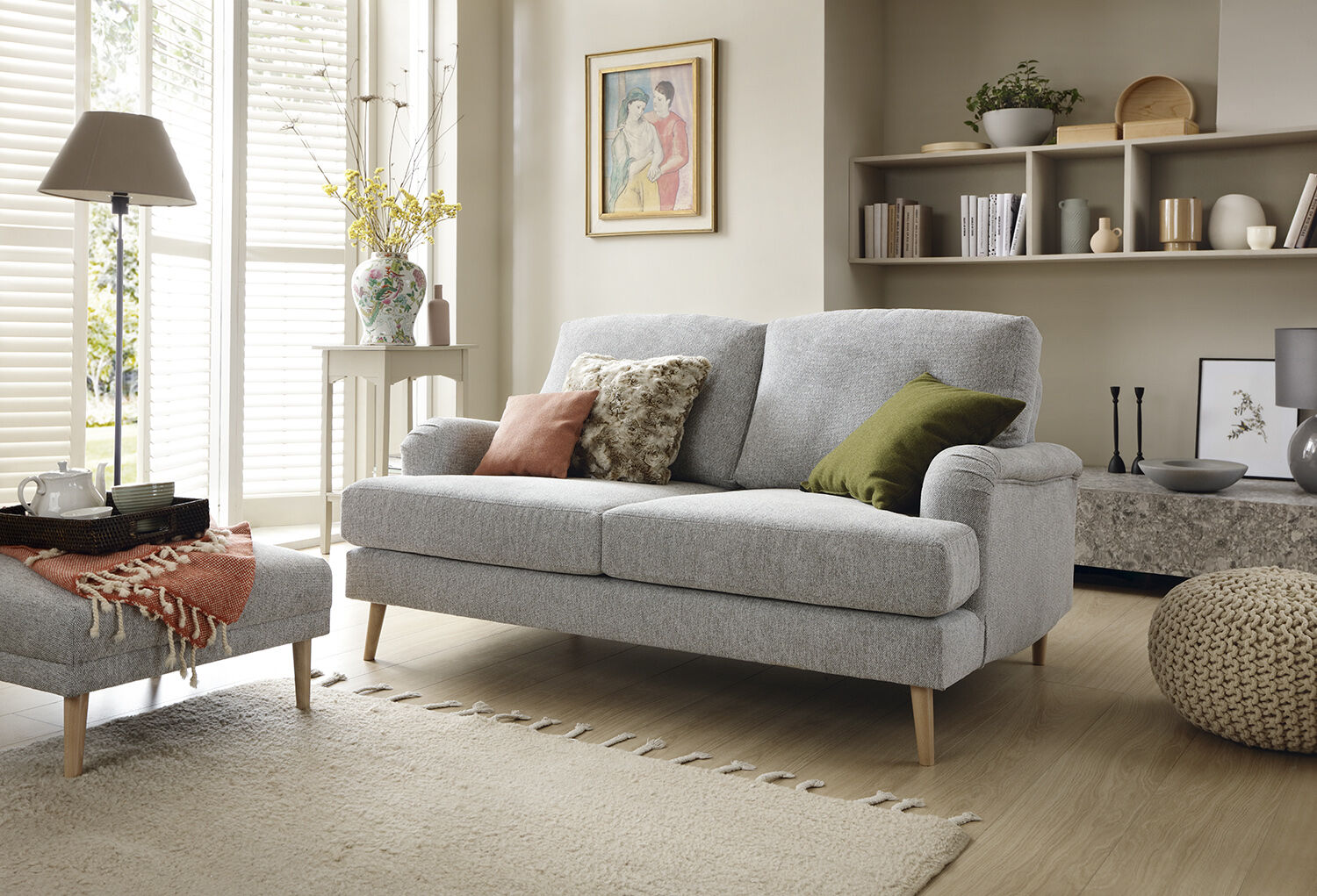 PONTING Chenille 2 Seater Sofa - Light Grey - Moonlight Interiors