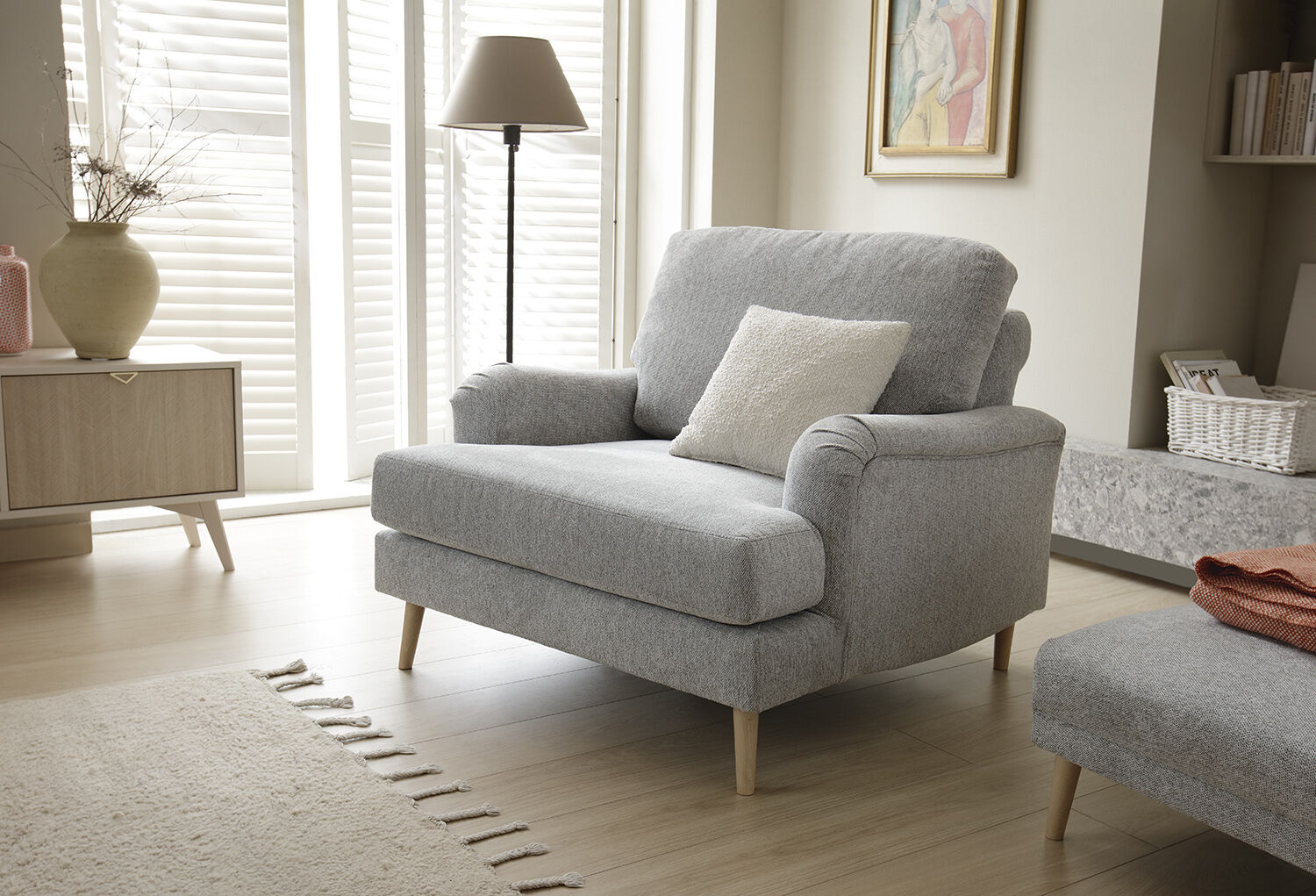 Ponting Chenille Armchair - Light Grey - Moonlight Interiors