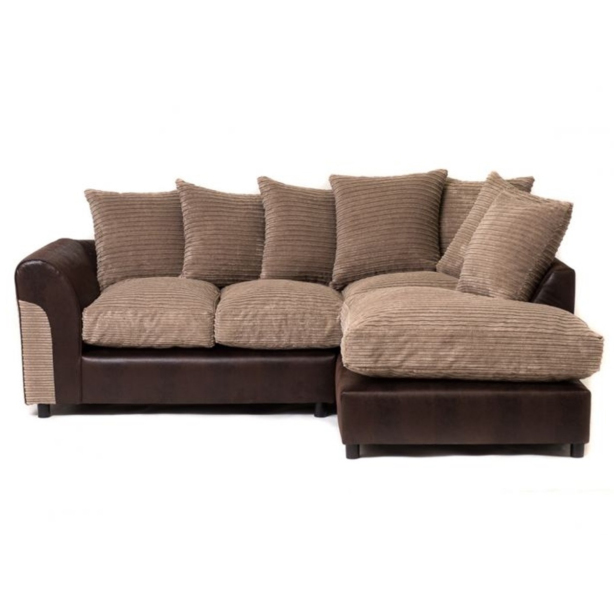 HARVEY Jumbo Cord 4 Seater L Shaped - Right Hand Facing Corner Sofa - Brown and Beige - Interior Masters