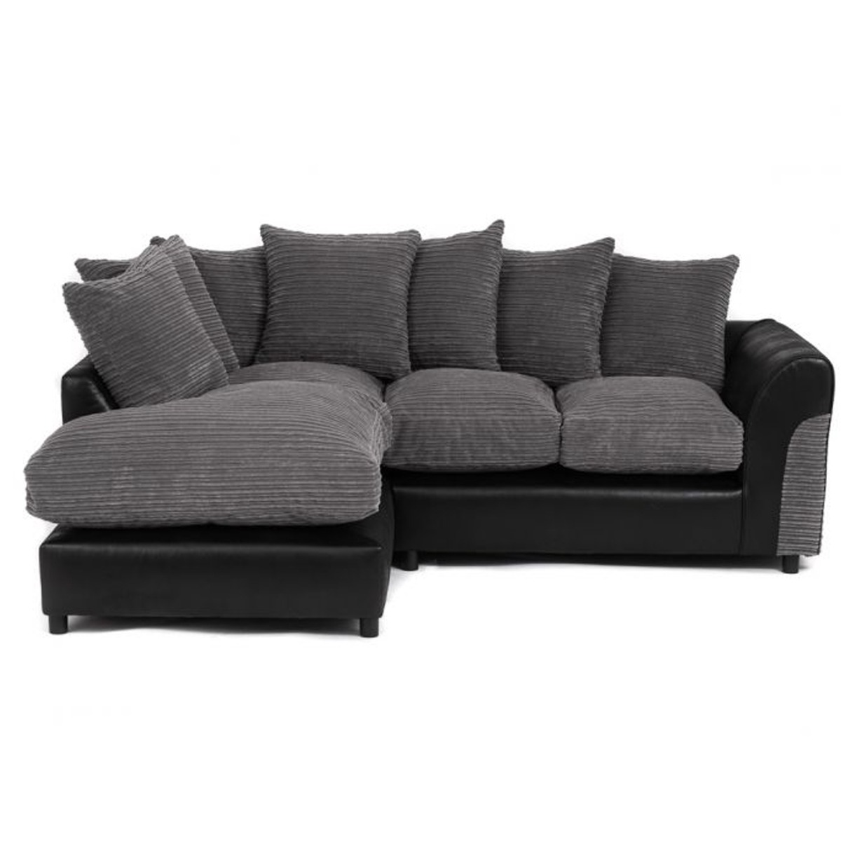 HARVEY Jumbo Cord 4 Seater L Shaped - Left Hand Facing Corner Sofa - Grey and Black - Interior Masters
