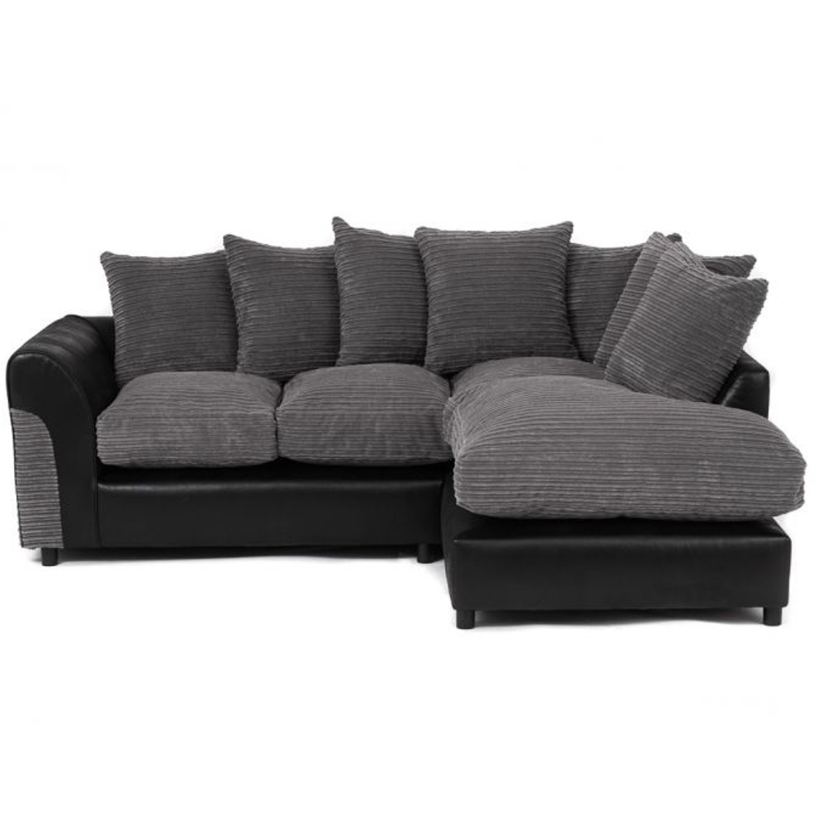 HARVEY Jumbo Cord 4 Seater L Shaped - Right Hand Facing Corner Sofa - Grey and Black - Interior Masters