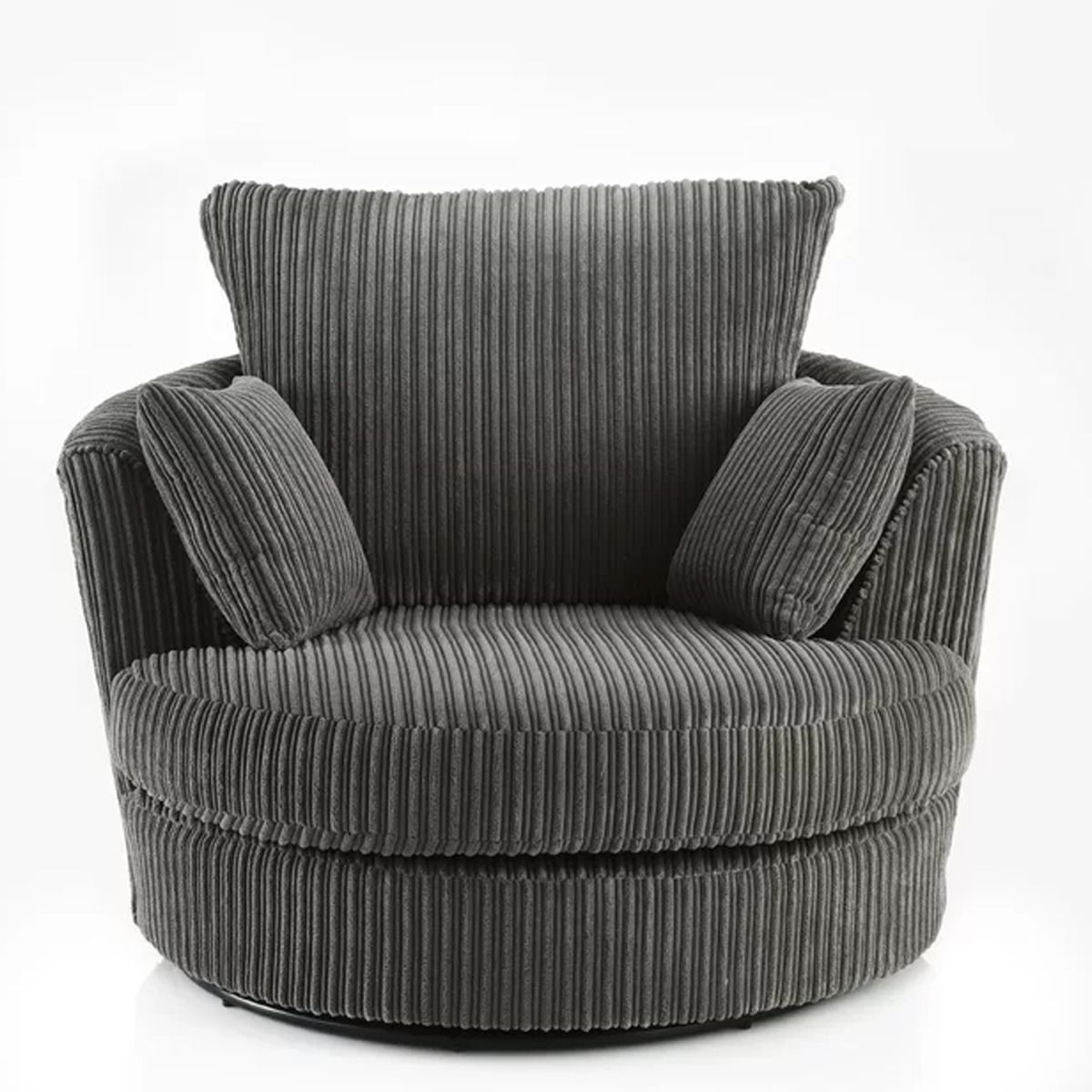 Harley Jumbo Cord Grey Swivel Chair - Sofa Central