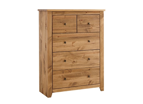 HARLAN Pine Finish Chest of Drawers - Medium-sized, 5 Drawers - Leeds Plywood