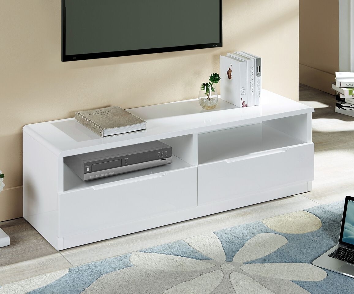 Manhattan White Gloss 2-Drawer TV Unit - JB Collections