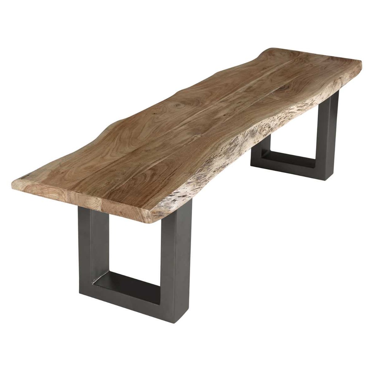 Maureen Black Metal Frame Solid Acacia Wood Large Dining Bench - Elfrida Interiors