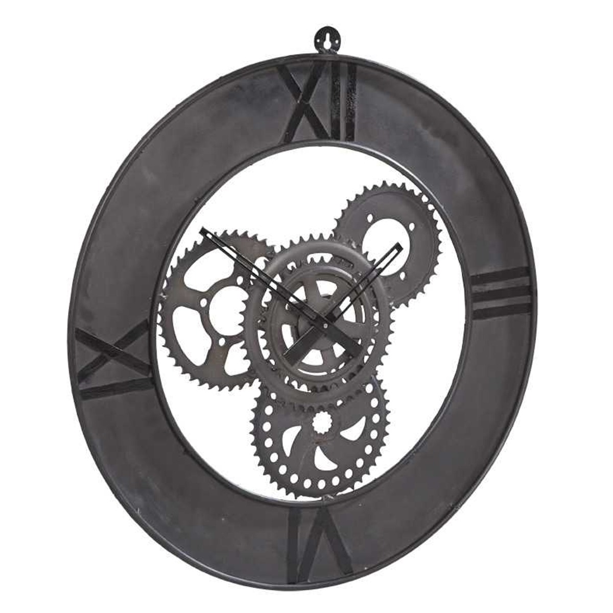 Modern Large Roman Numerals Industrial Style Wall Clock Metal in Black - Elfrida Interiors