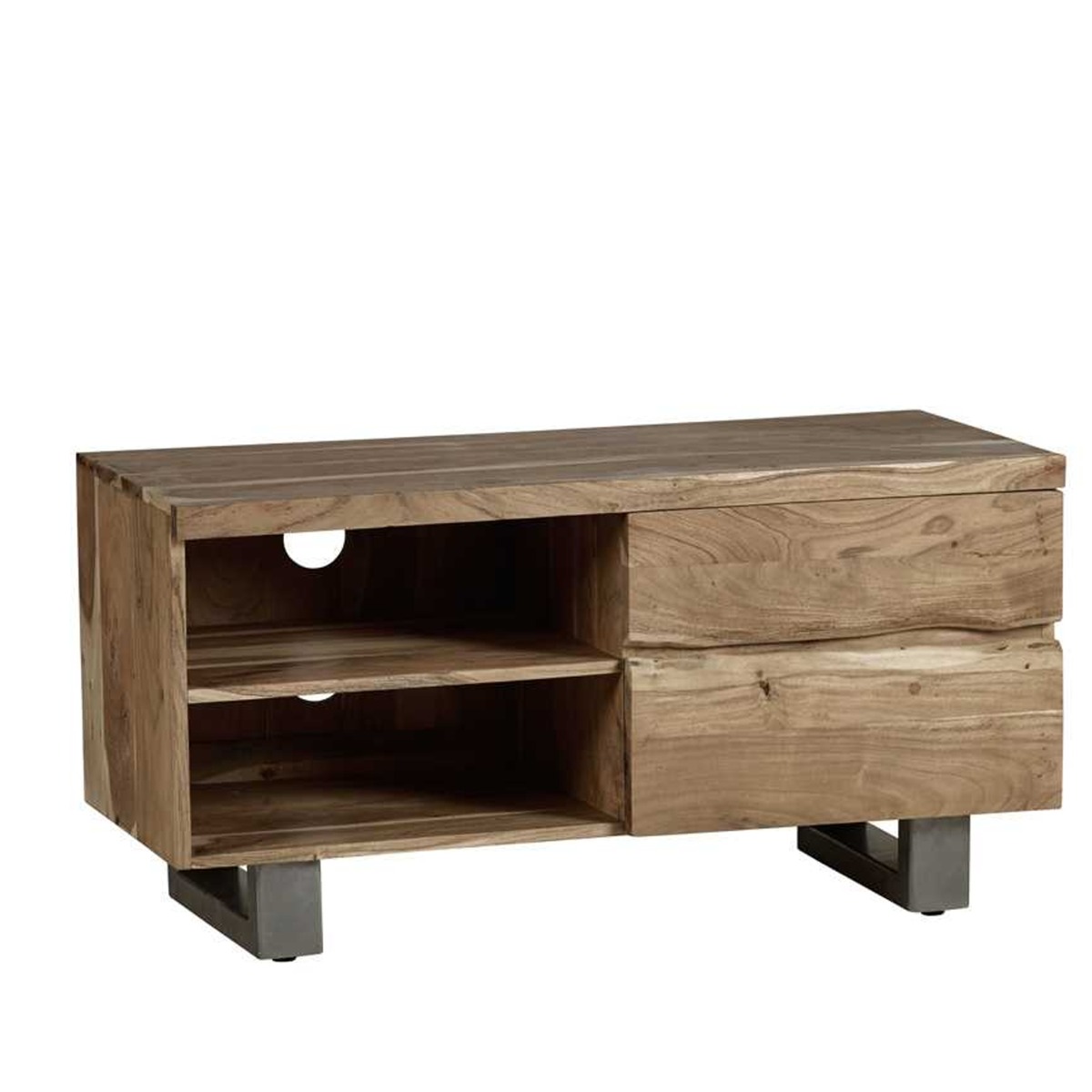 Maureen Black Metal Frame Solid Acacia Wood 2 Drawer Small TV Unit - Elfrida Interiors
