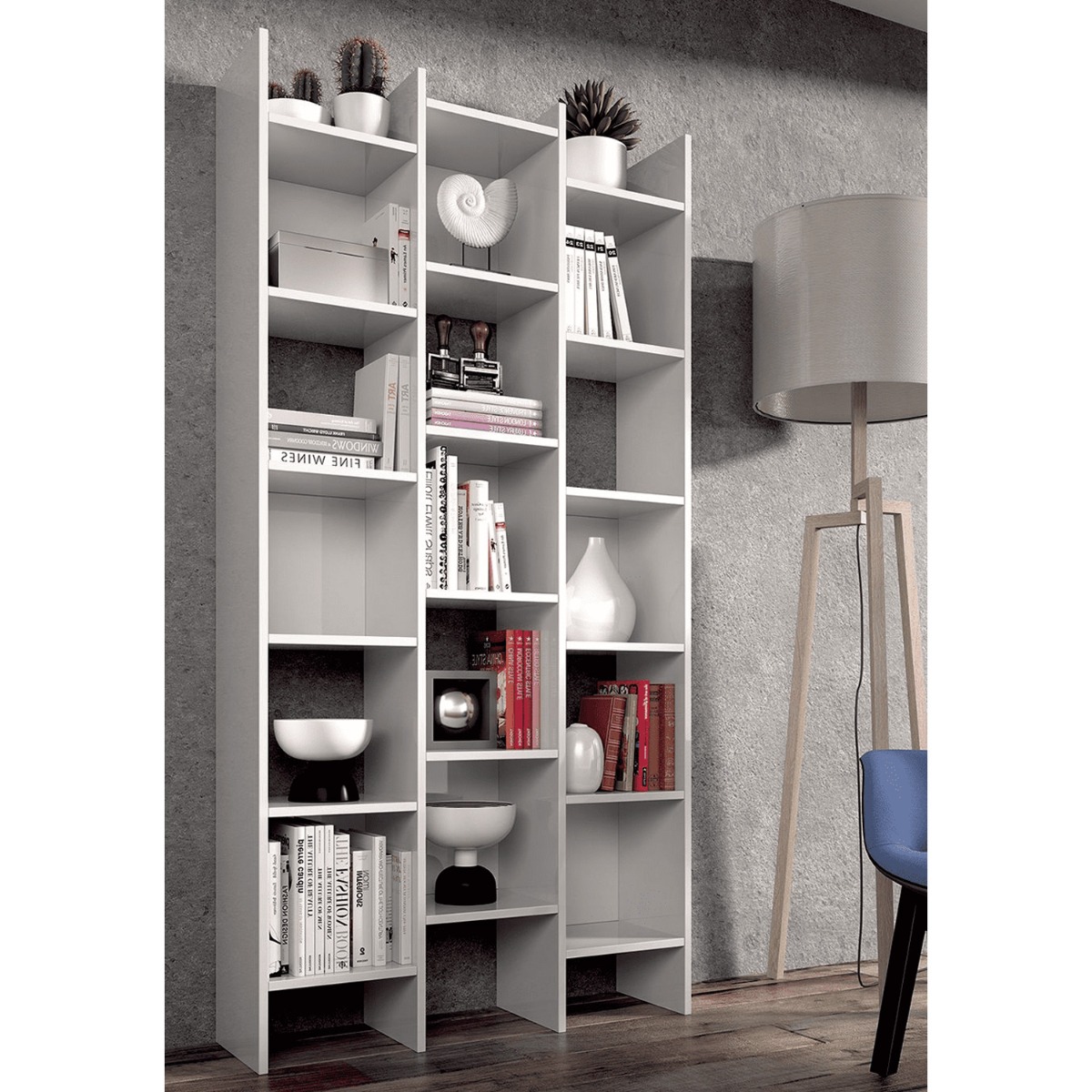 Glossy White Triple Bookcase with Ample Storage - Dalton Home