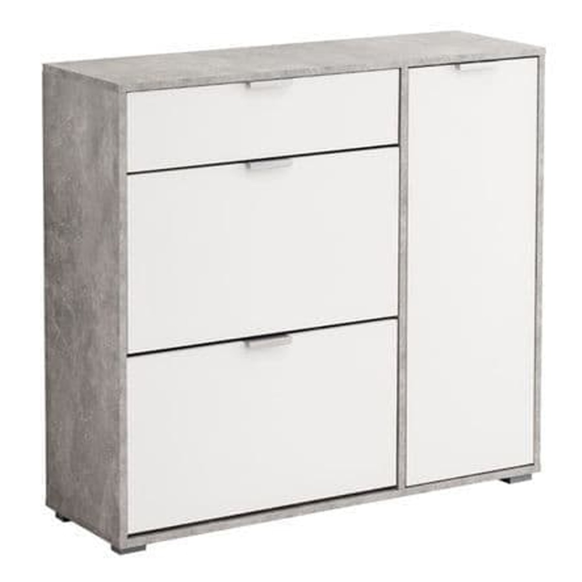 Modern Grey and White Shoe Cabinet with Revolving Drawers - Dalton Home