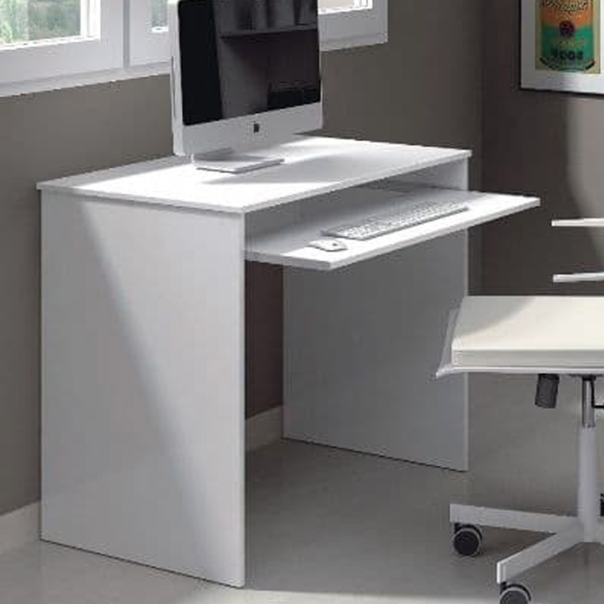 Compact White Desk with Pull-Out Keyboard Tray and Reversible Legs - Dalton Home