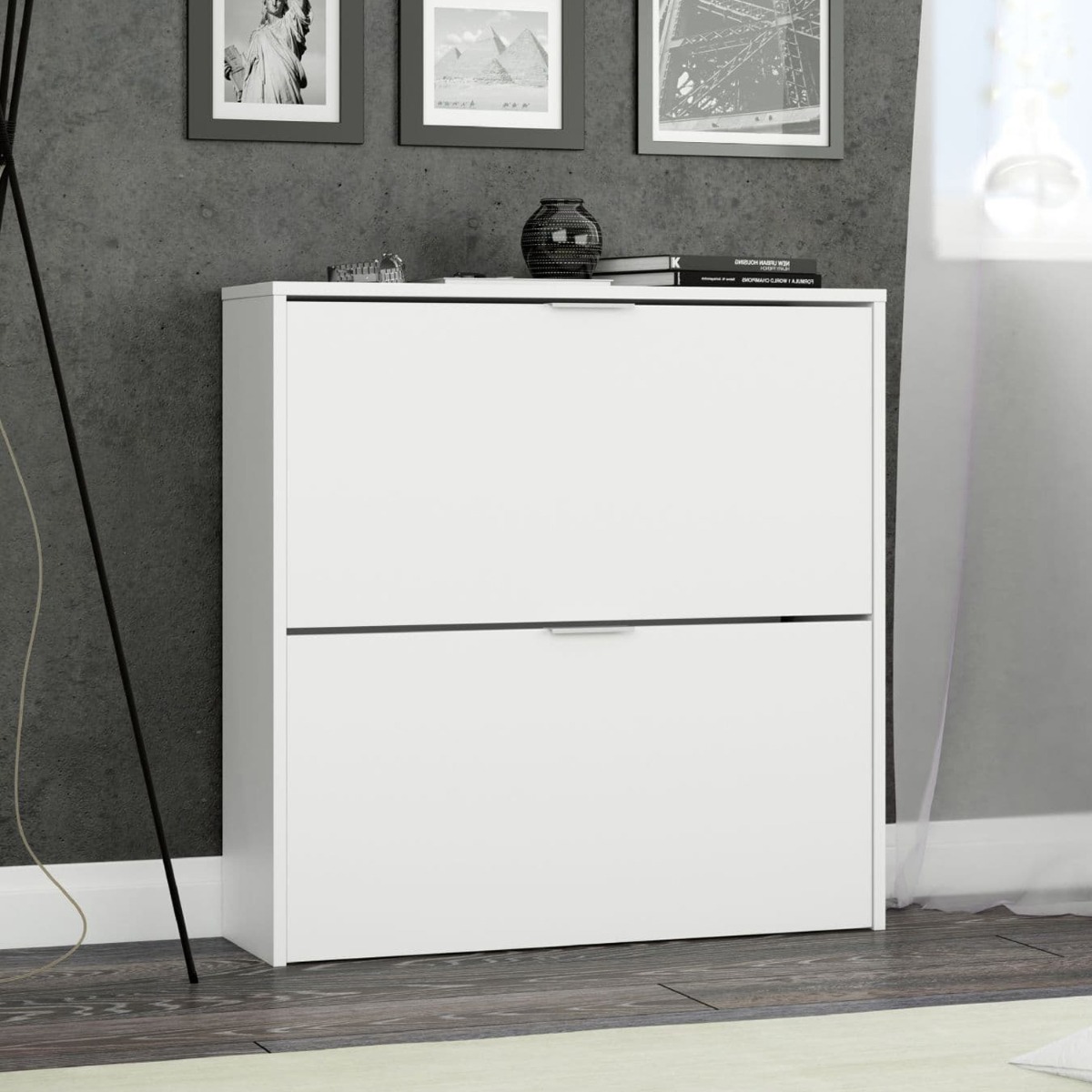 2 Drawer Shoe Cabinet with Revolving Drawers - Matt White - Dalton Home