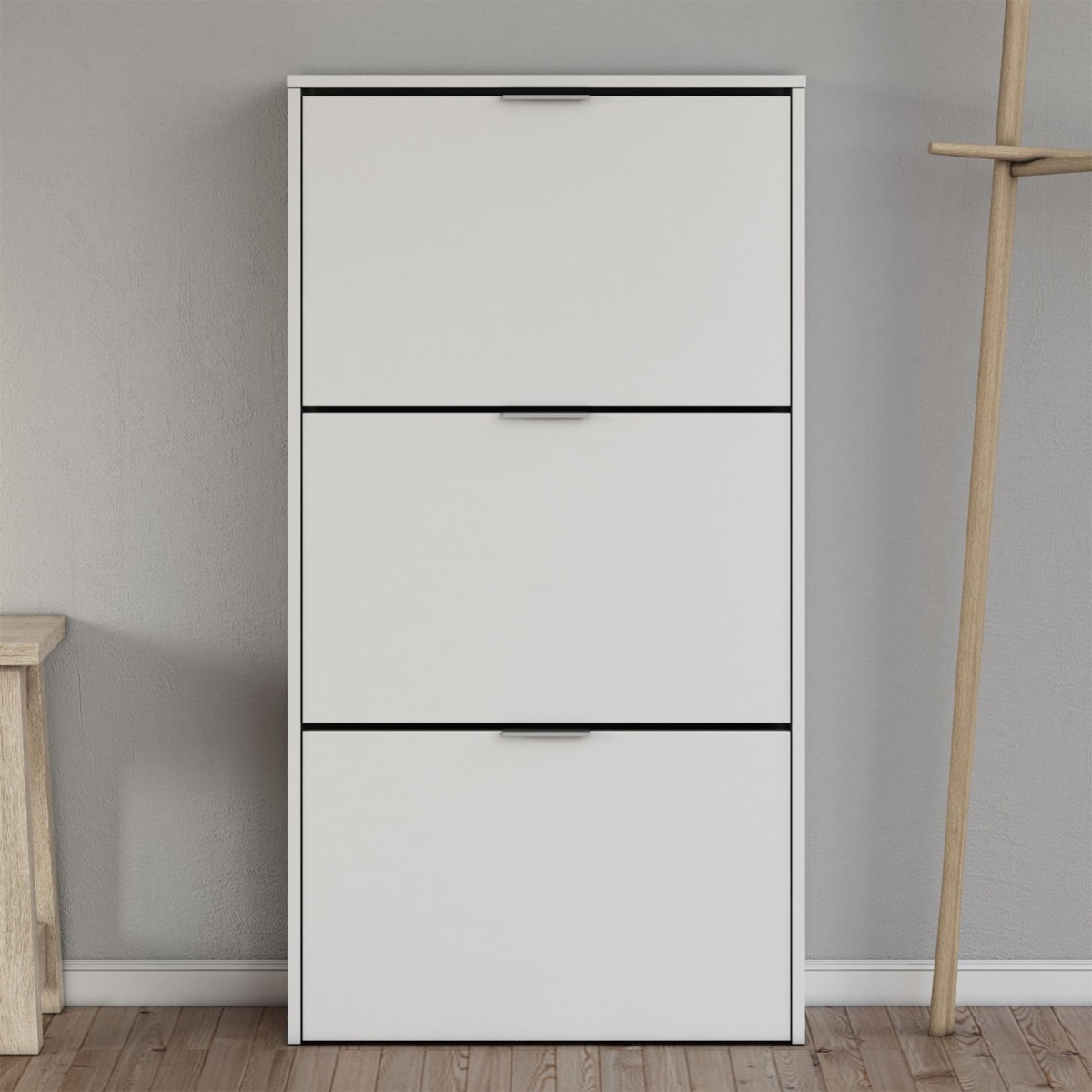 3 Drawer Shoe Cabinet with Revolving Drawers - Matt White - Dalton Home