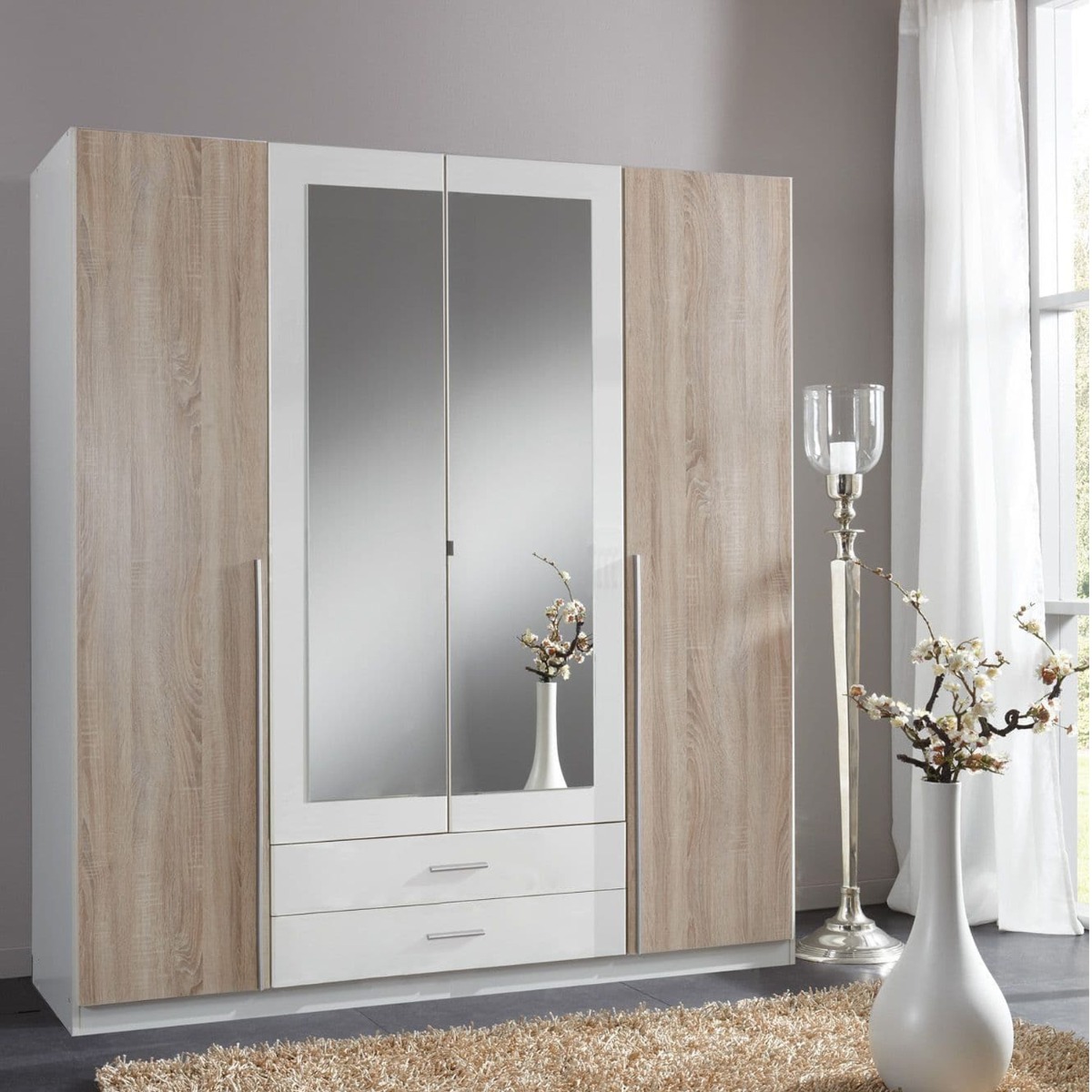 Wardrobe - MANDY 4 Door Wardrobe White 180cm - Dalton Home