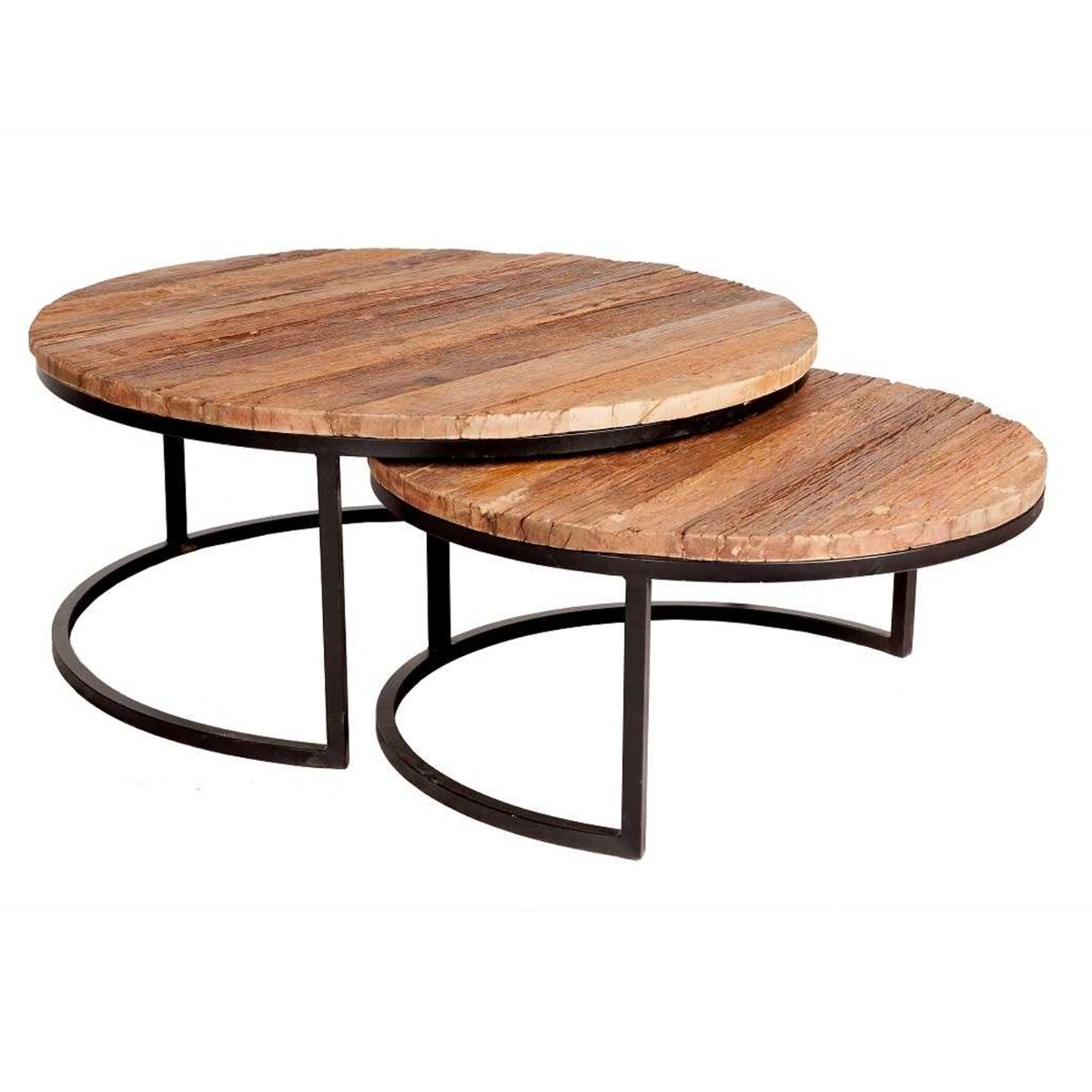 Classic Design Metal Frame Base Set of 2 Coffee Tables Sleeper Wood - Brown - Elfrida Interiors