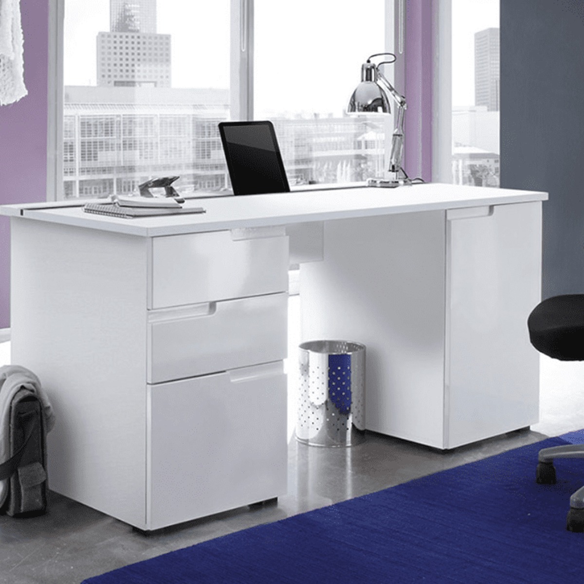 Viktoria Modern White Gloss Computer Desk with Tablet and Smartphone Holder - Dalton Home